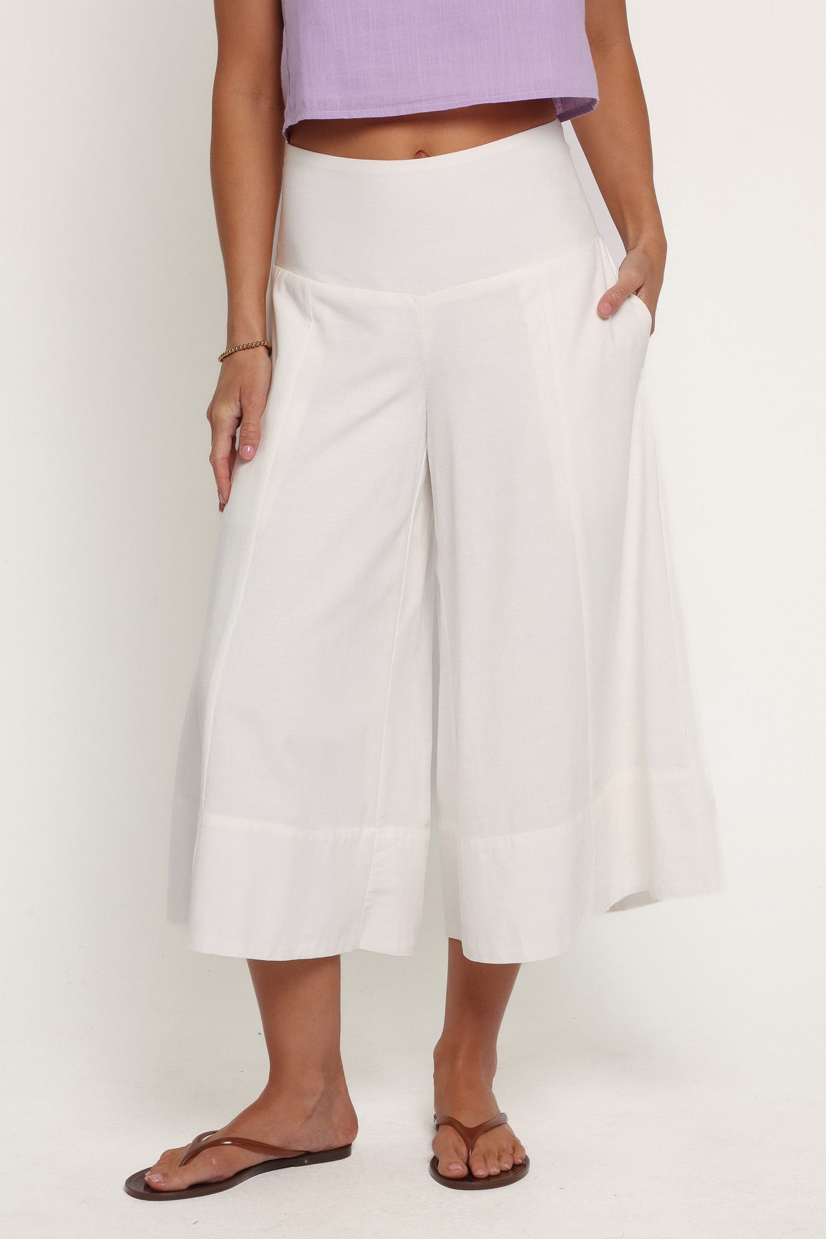 BOTTOMS Enderley Wide Leg Culotte Pants - White