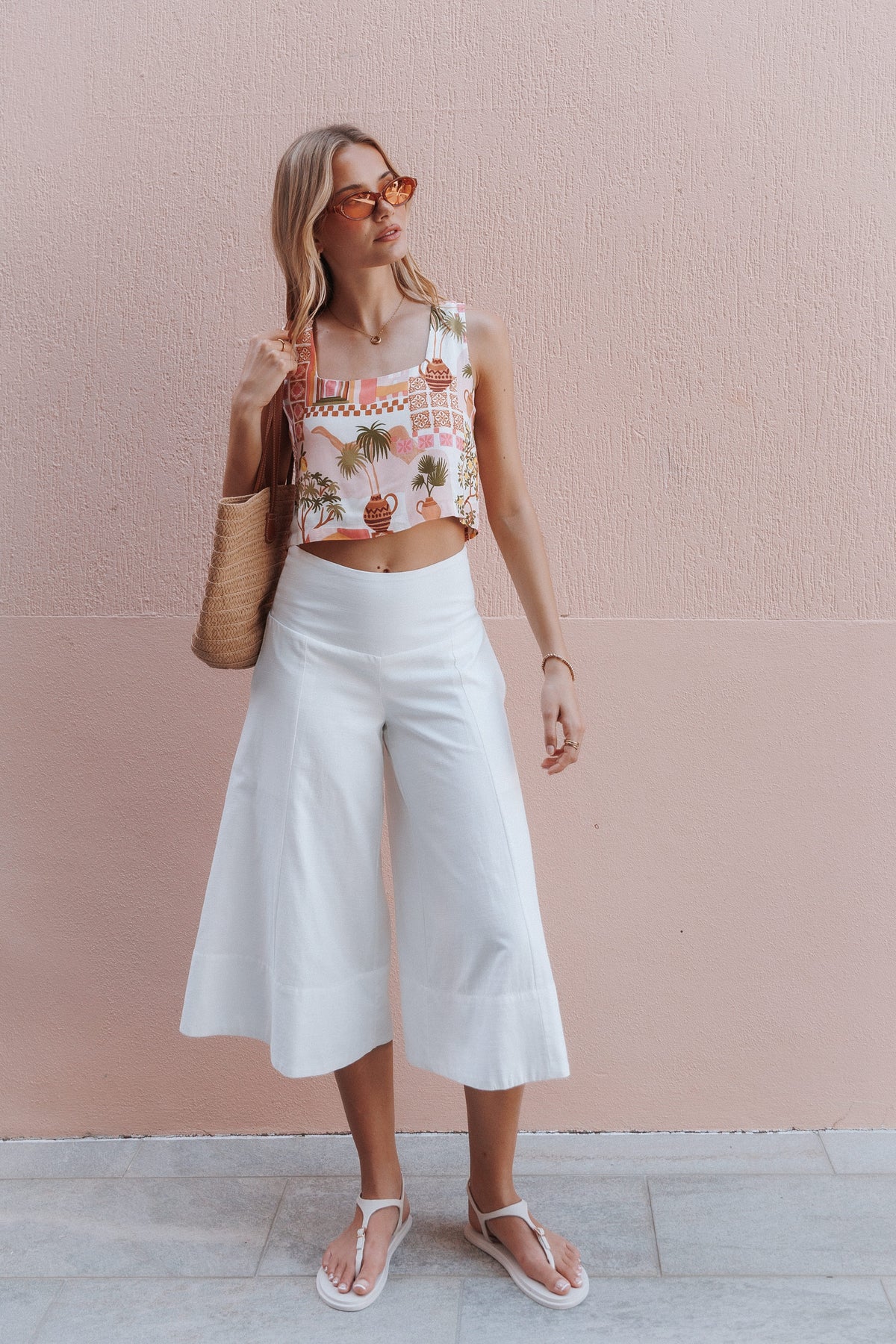 BOTTOMS Enderley Wide Leg Culotte Pants - White