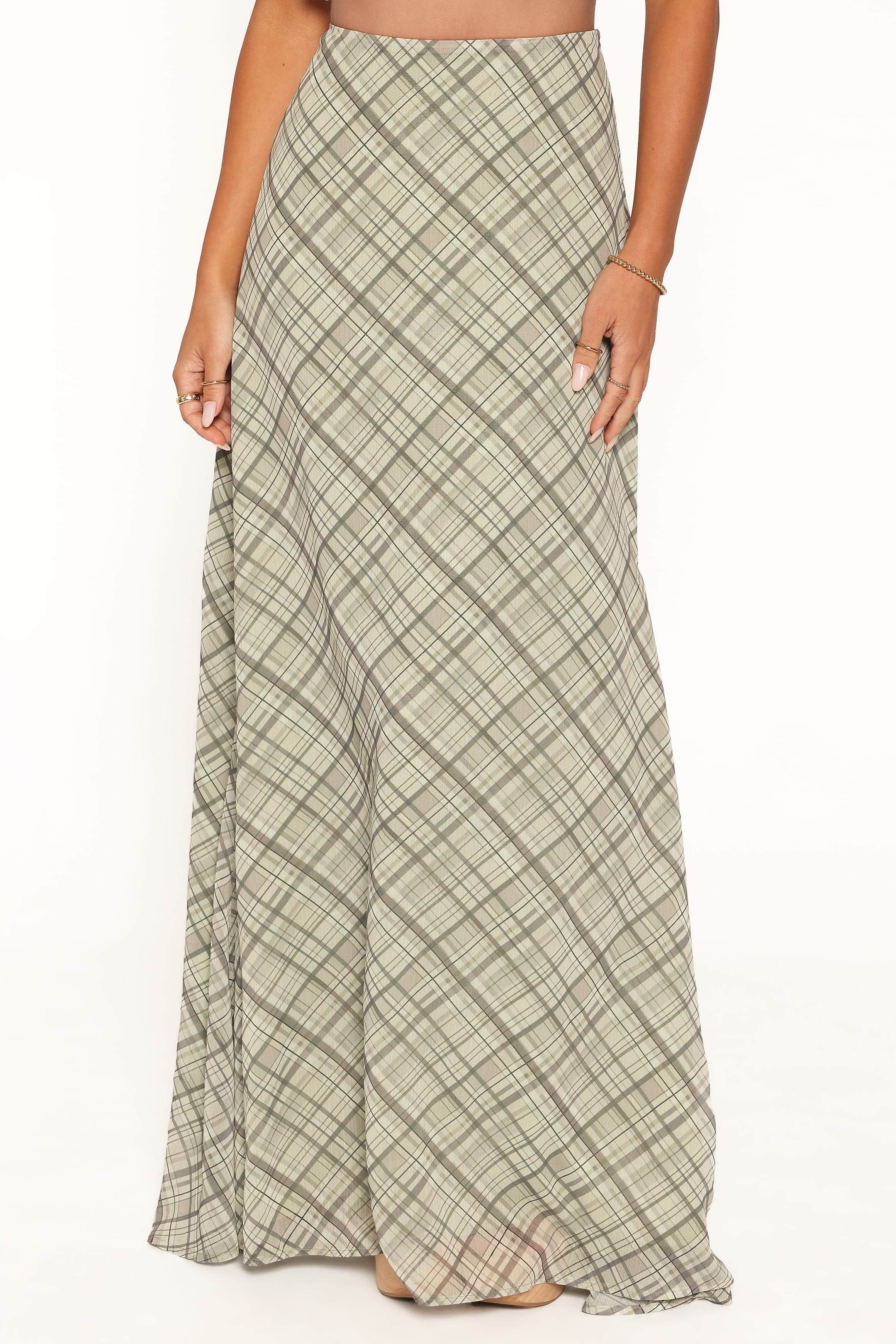 BOTTOMS Evena Maxi Skirt - Green Plaid