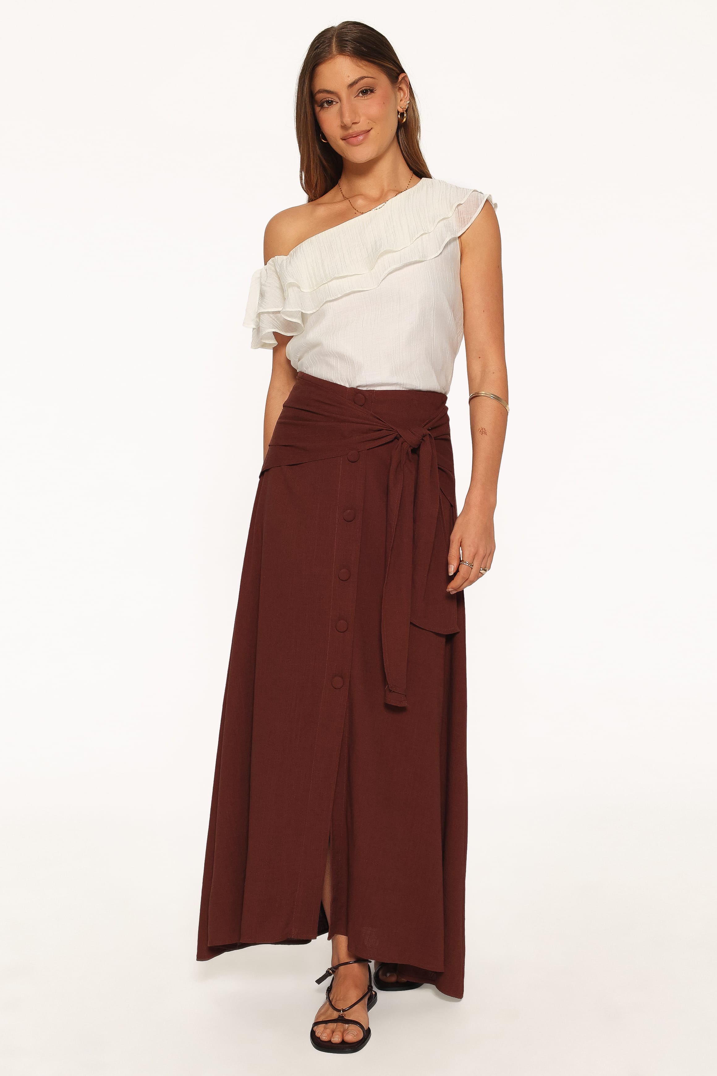 BOTTOMS Frannie Linen Blend Midi Skirt - Dark Brown
