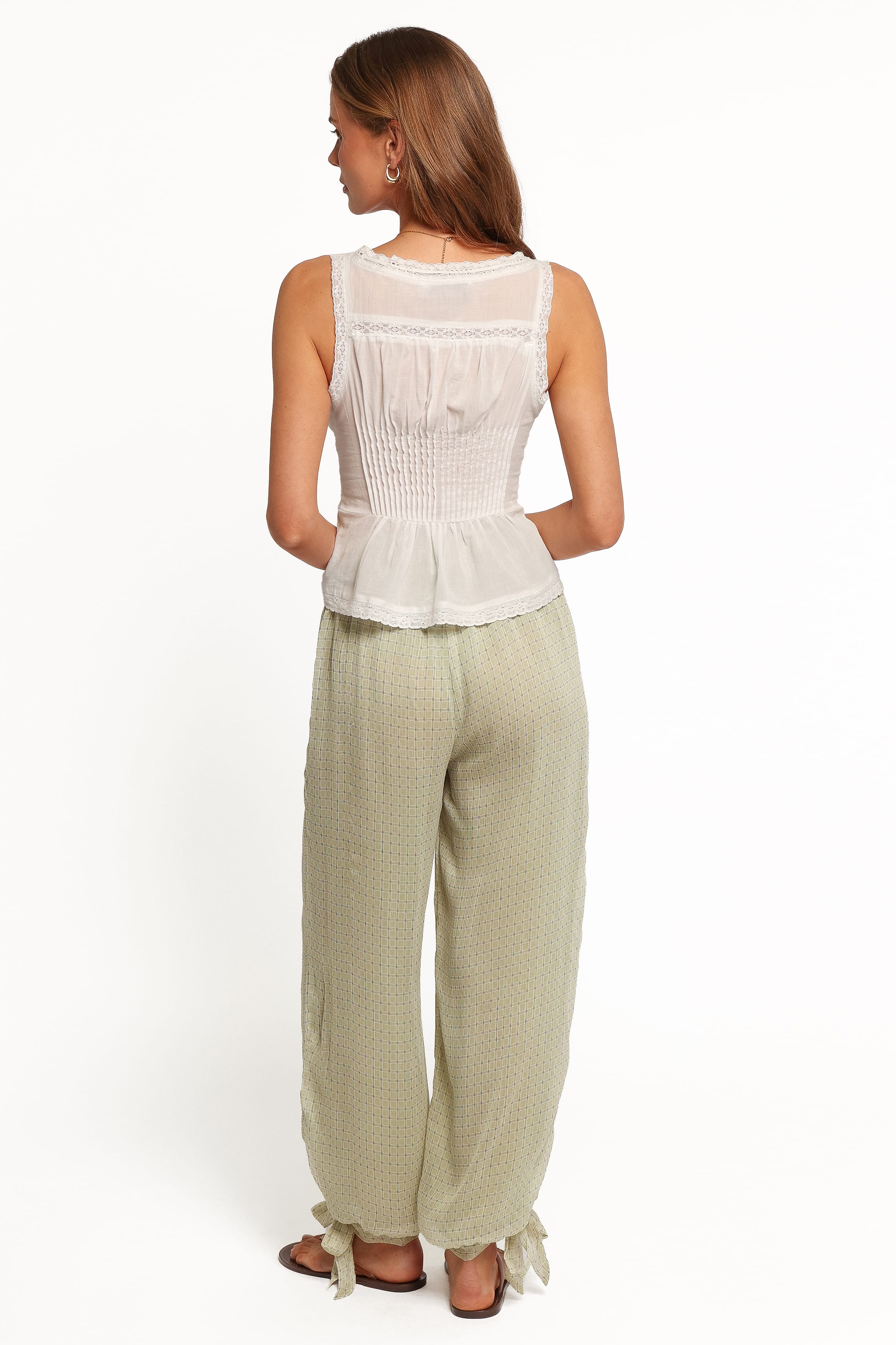 BOTTOMS Gina Chiffon Tie Pants - Green Geometric