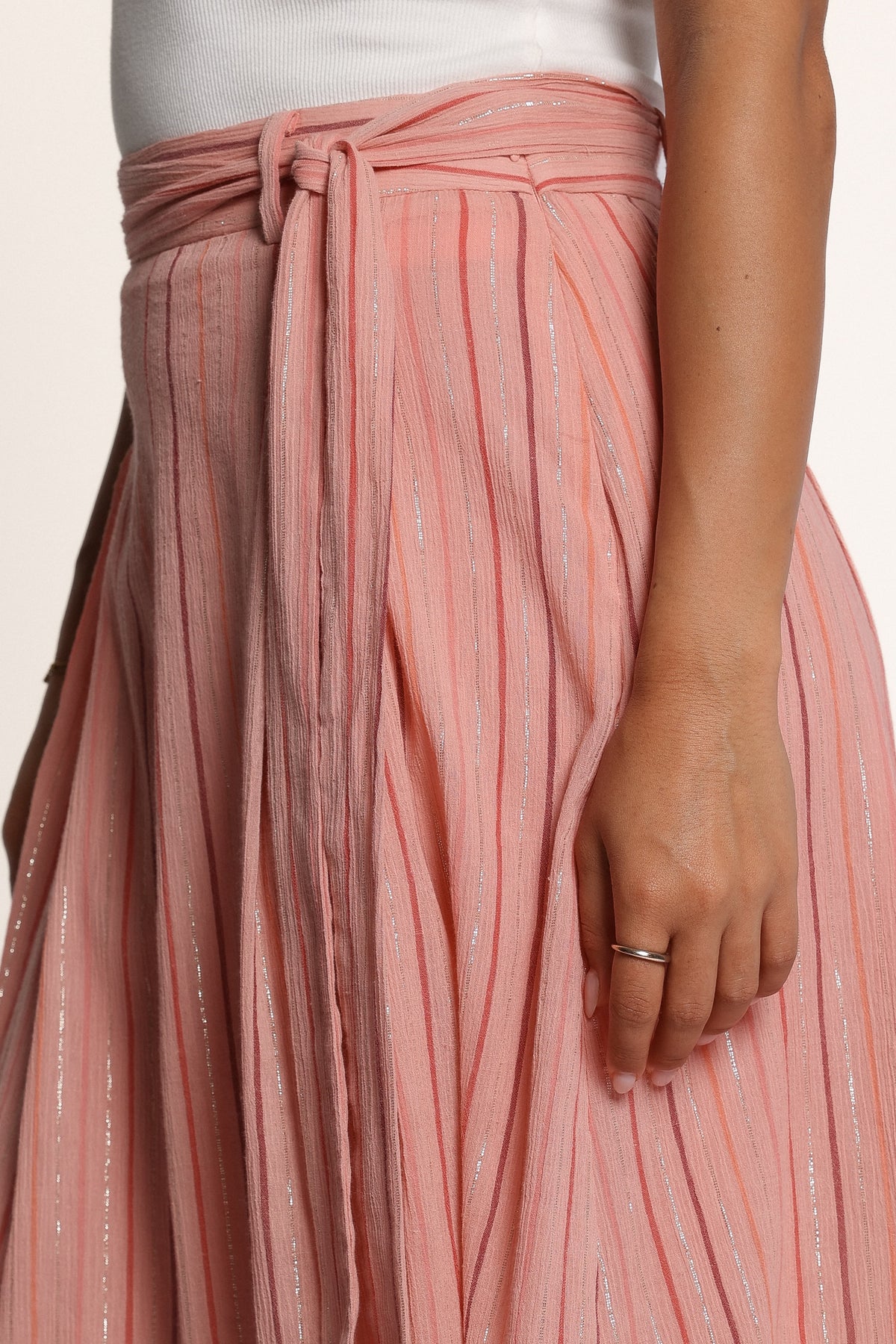 BOTTOMS Junie Cotton Midi Skirt - Coral Stripe