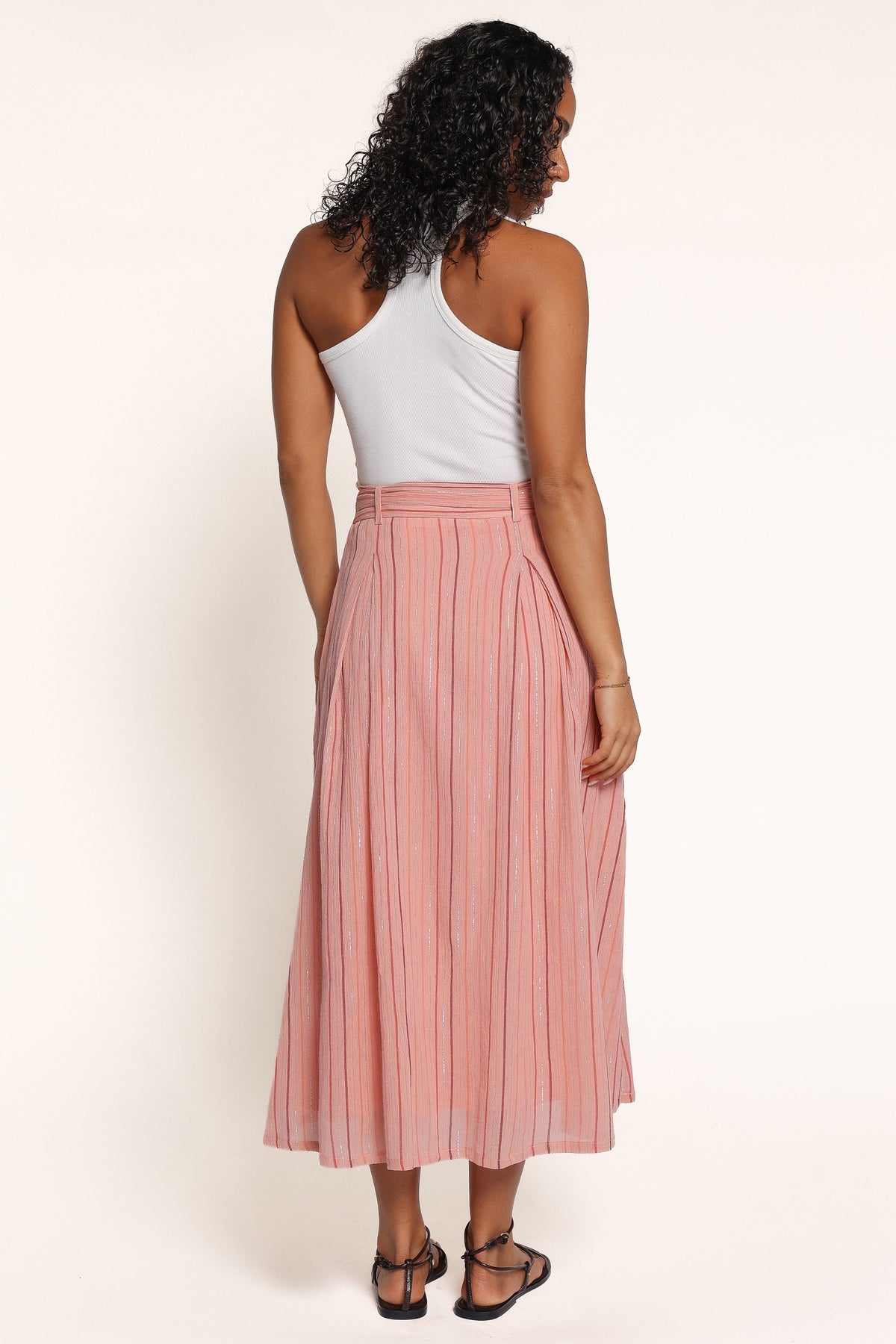 BOTTOMS Junie Cotton Midi Skirt - Coral Stripe