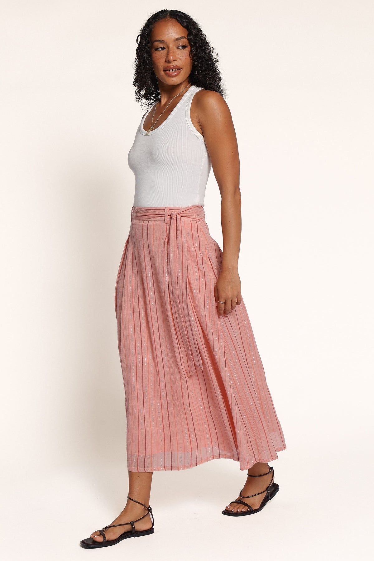 BOTTOMS Junie Cotton Midi Skirt - Coral Stripe
