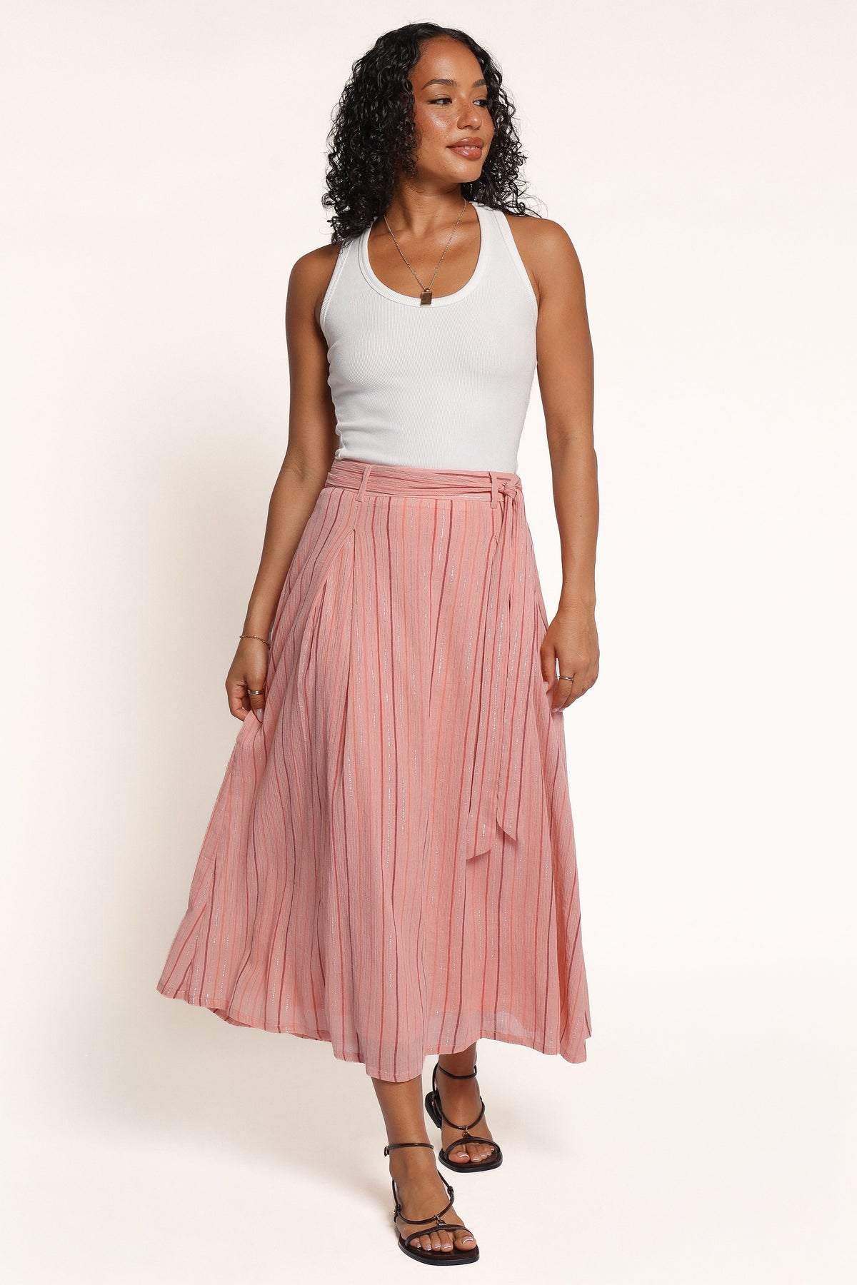 BOTTOMS Junie Cotton Midi Skirt - Coral Stripe