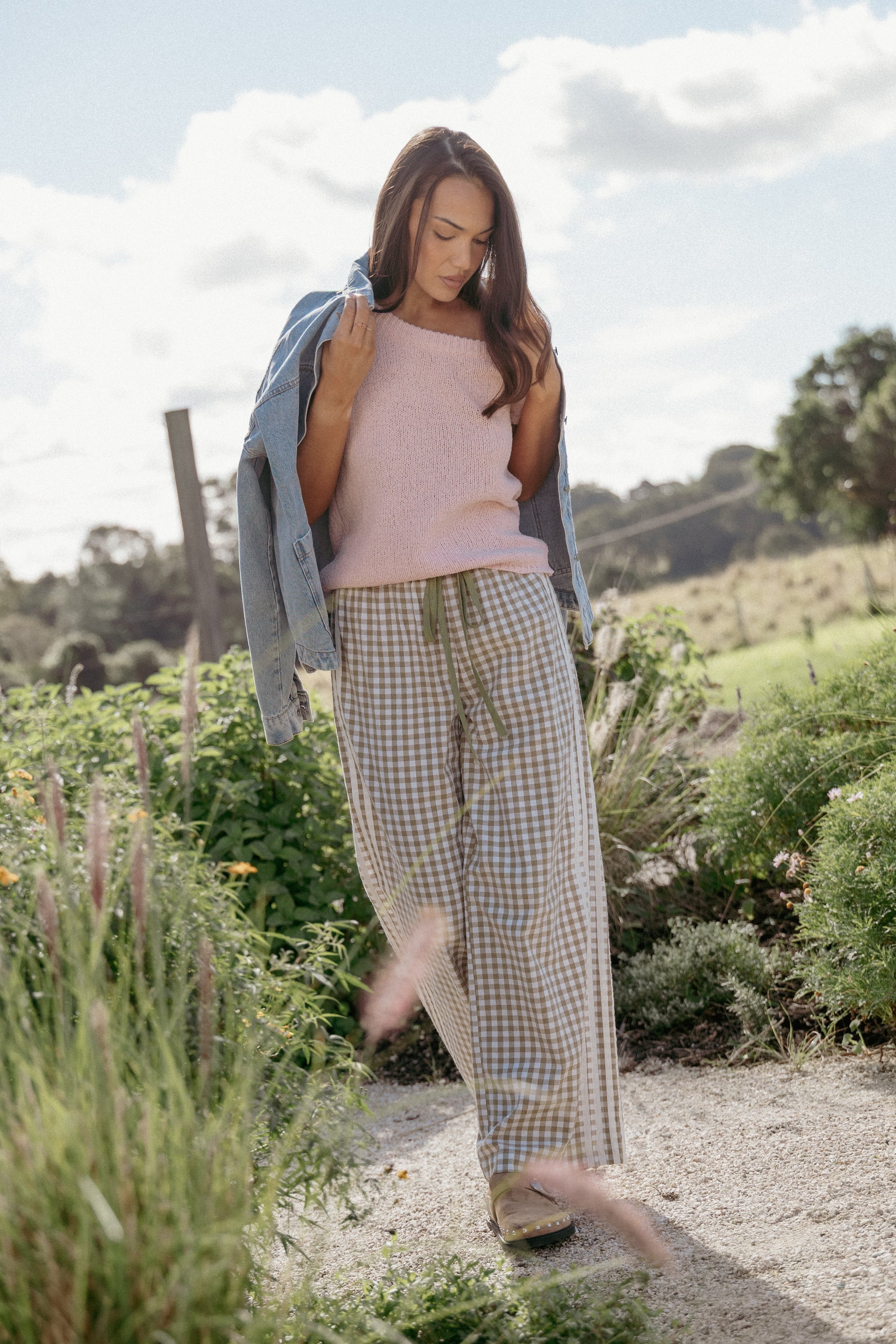 BOTTOMS Lawson Track Pants - Green Gingham