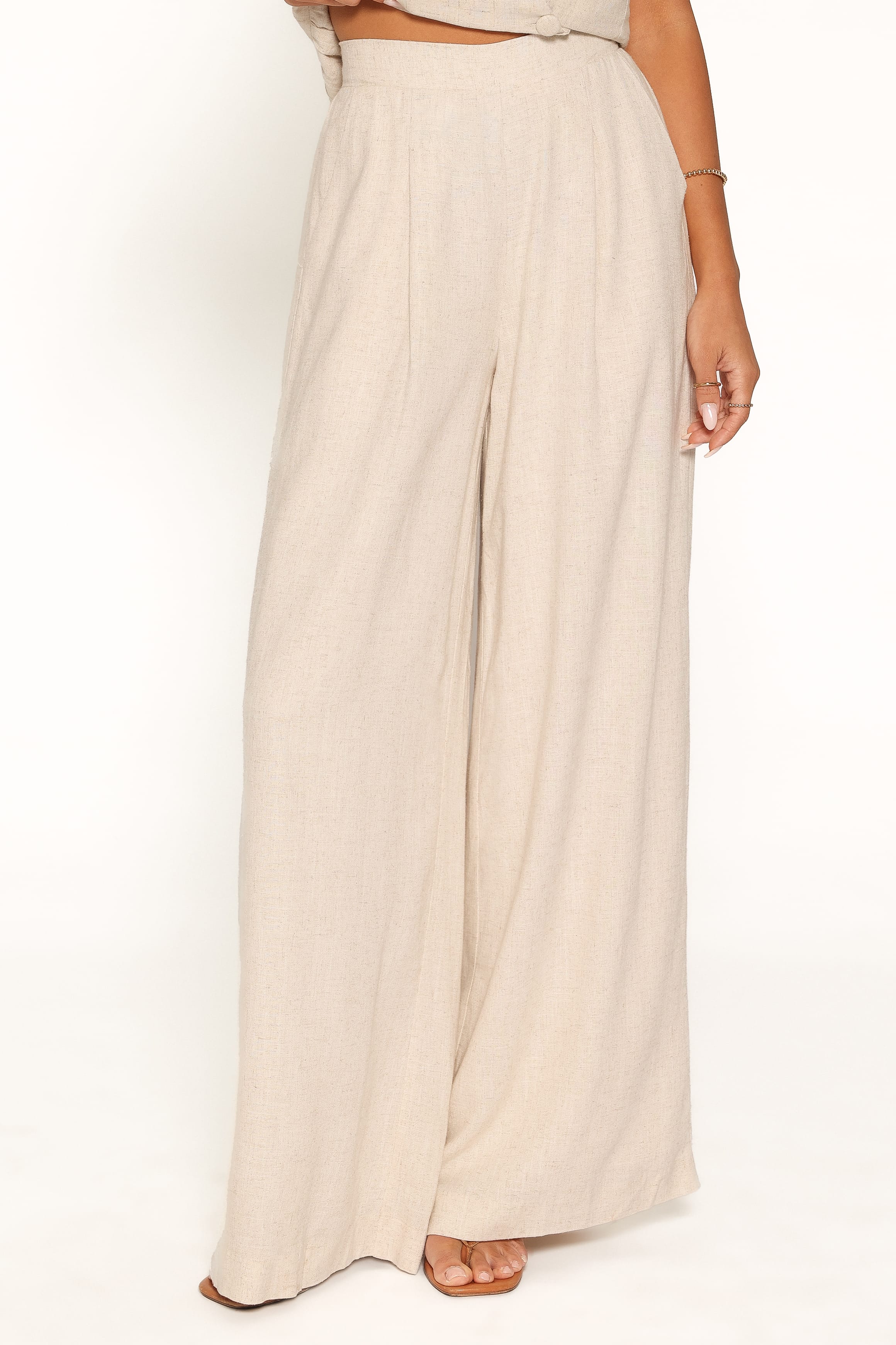 BOTTOMS Lorrie Wide Leg Linen Blend Pants - Oatmeal