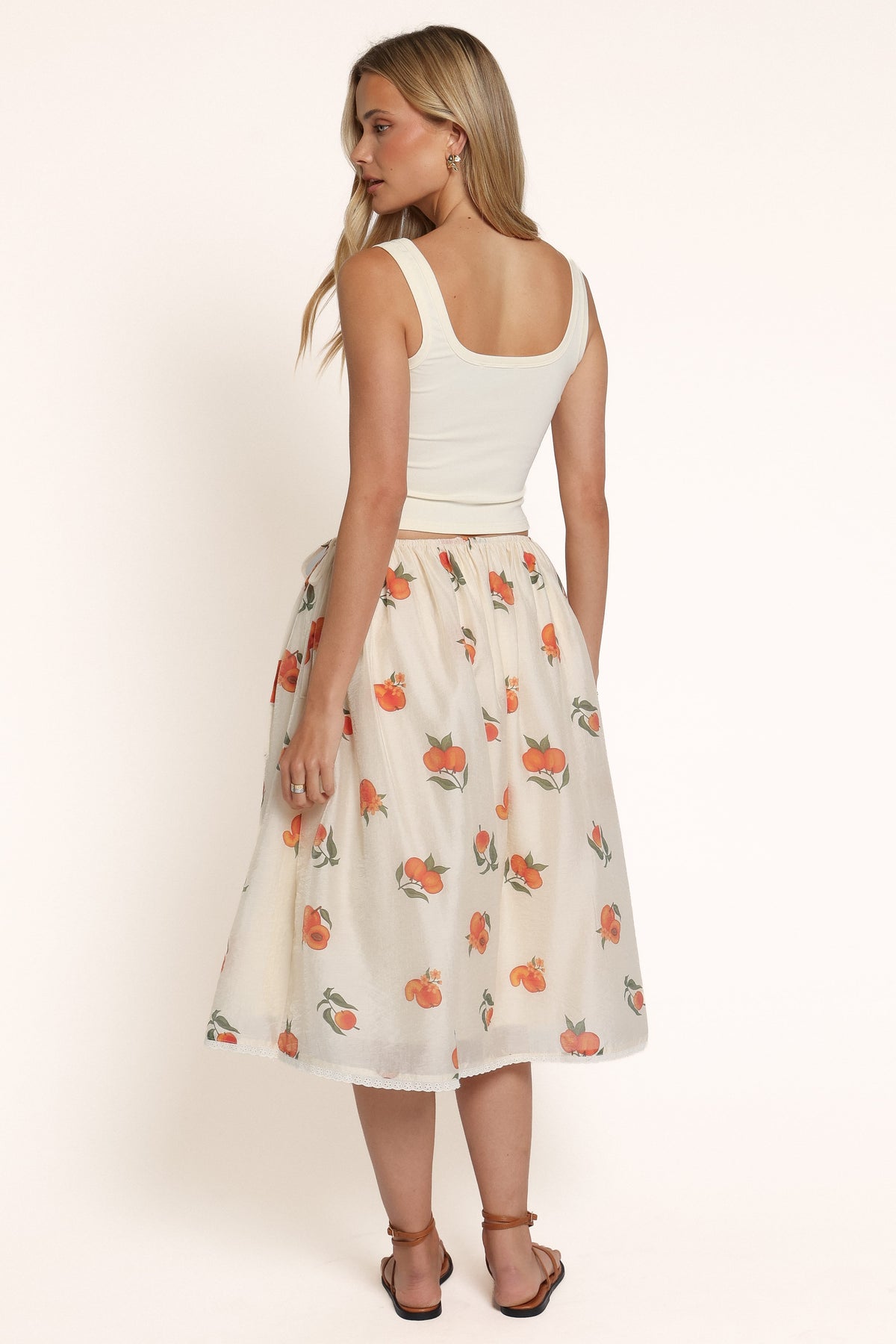 BOTTOMS Marcy Elastic Midi Skirt - Cream Peach Print