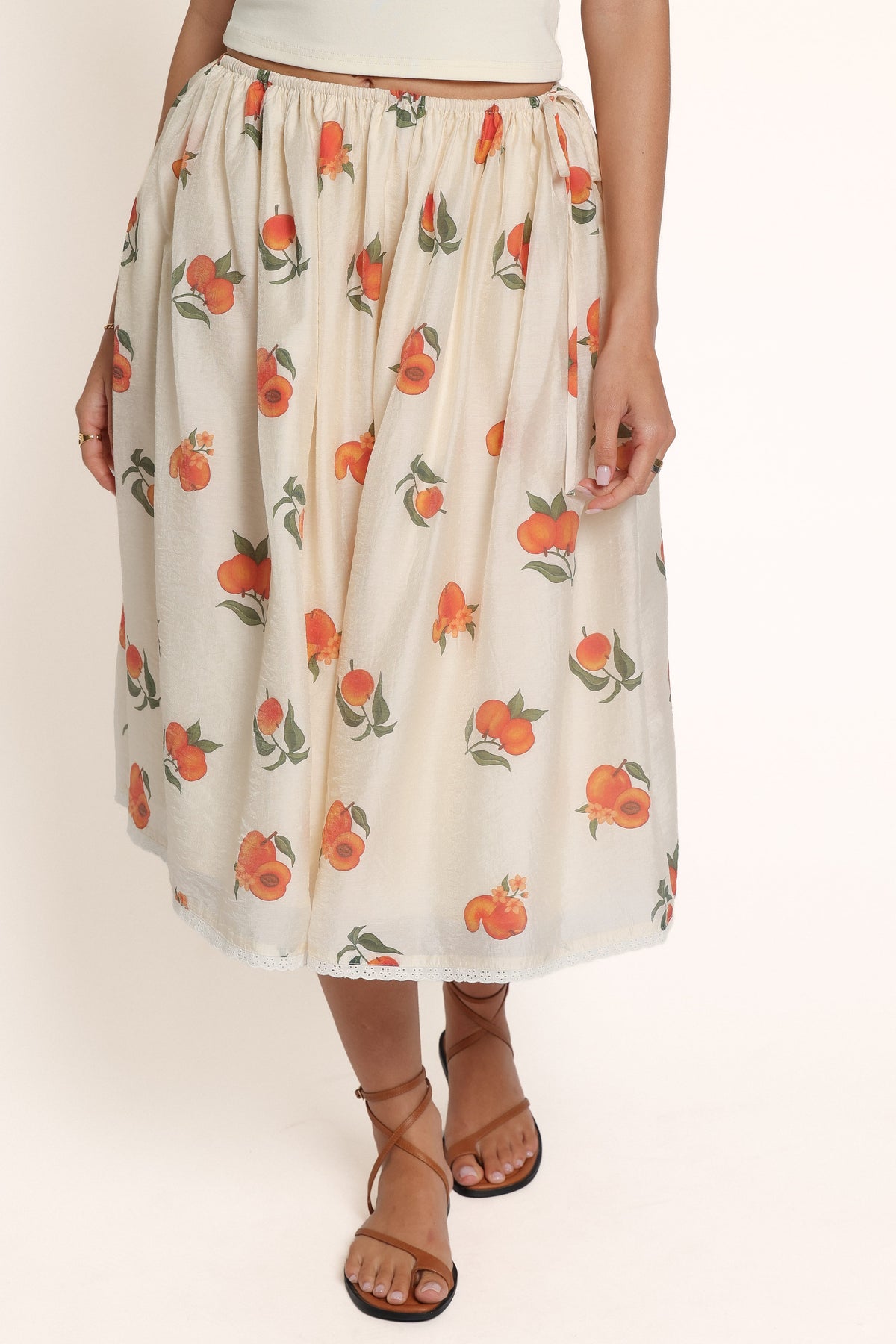 BOTTOMS Marcy Elastic Midi Skirt - Cream Peach Print