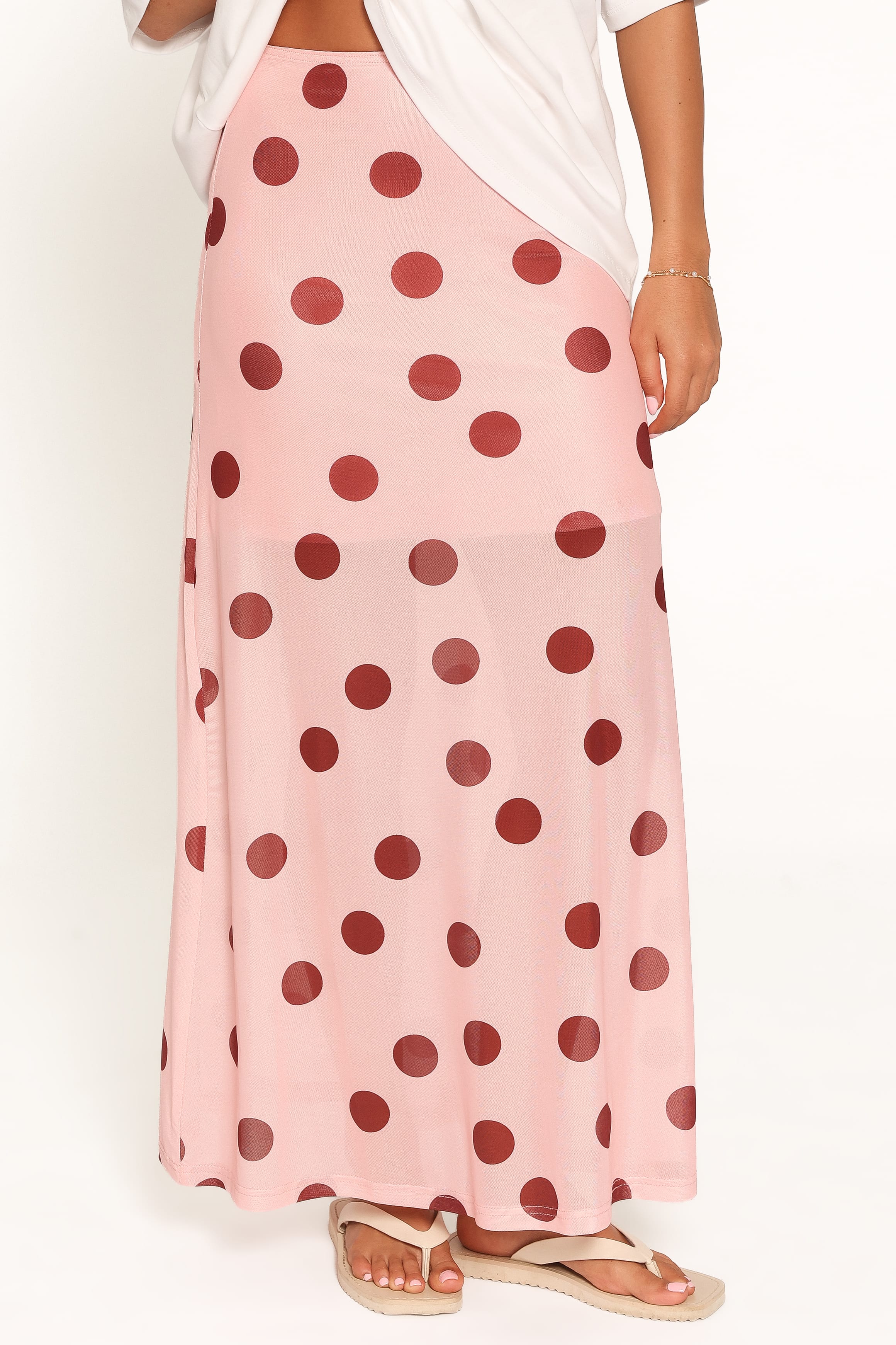 BOTTOMS Milani Mesh Column Skirt - Pink Polka Dot