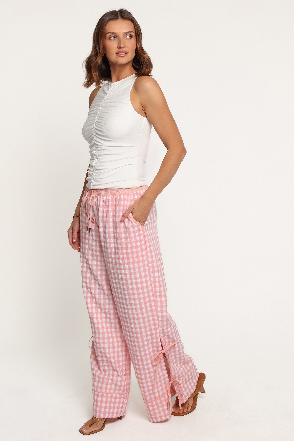 BOTTOMS Rafa Wide Leg Pants - Pink Gingham