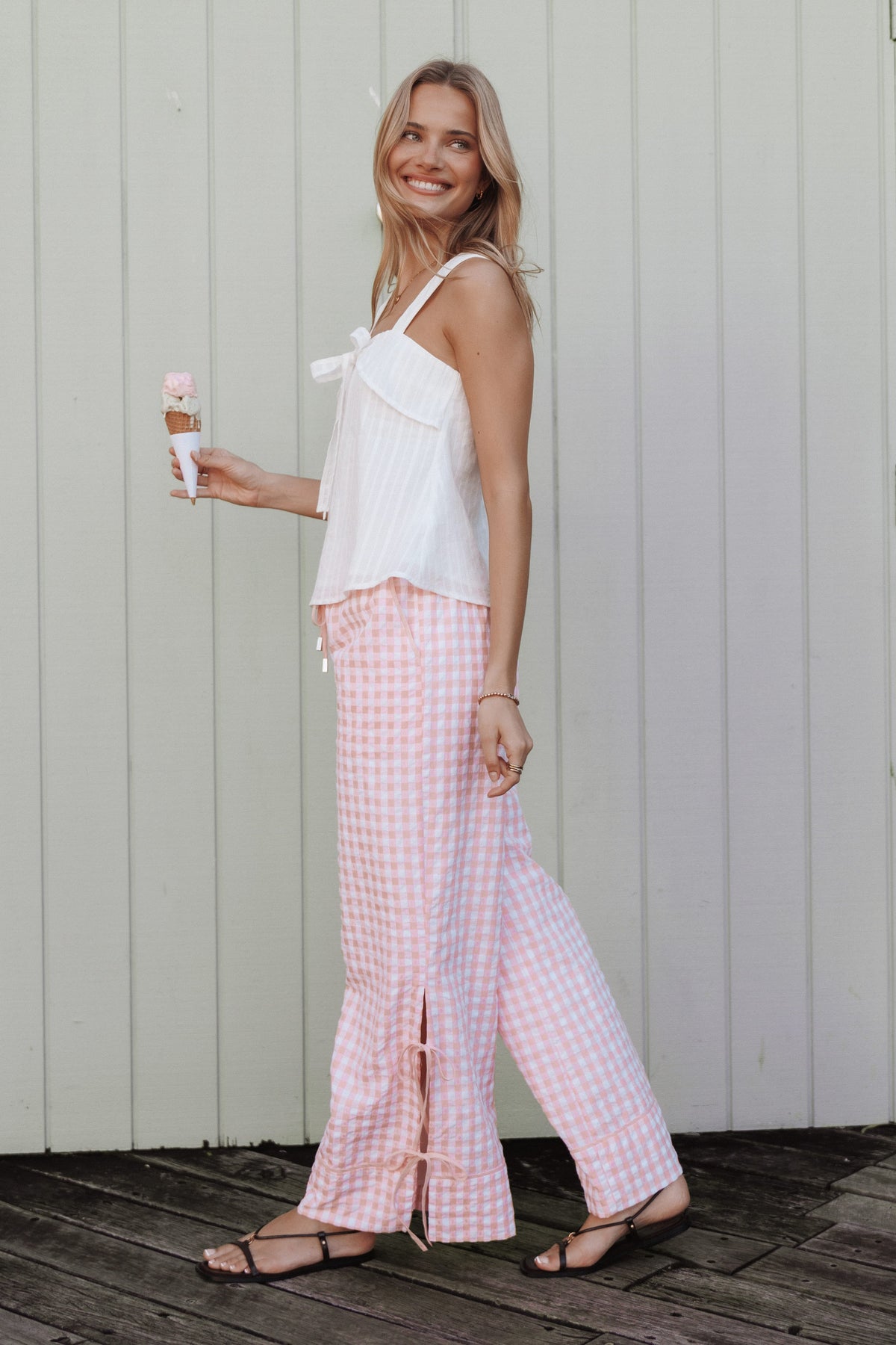 BOTTOMS Rafa Wide Leg Pants - Pink Gingham