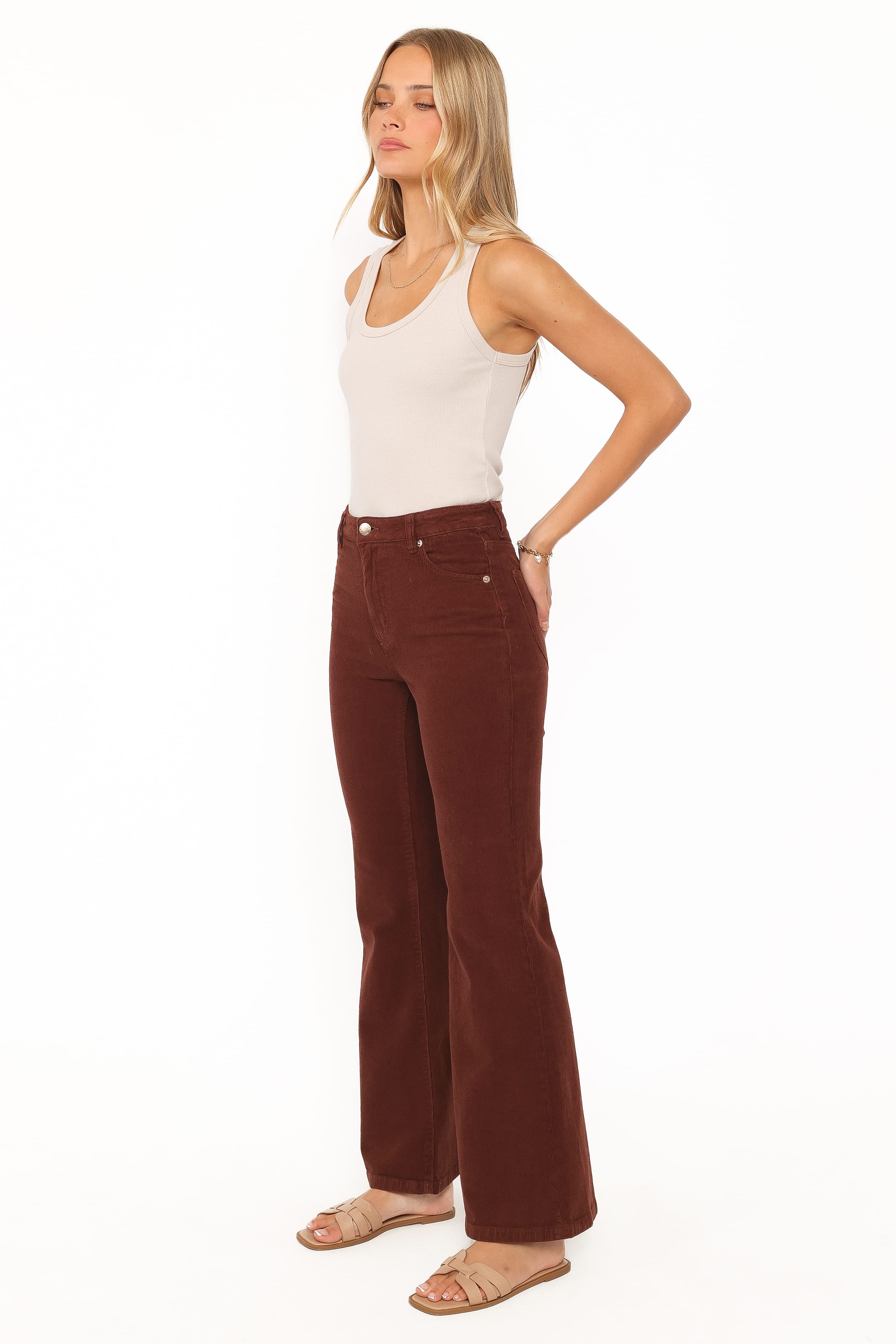 BOTTOMS Rollas Eastcoast Flare Jeans - Cord Cognac
