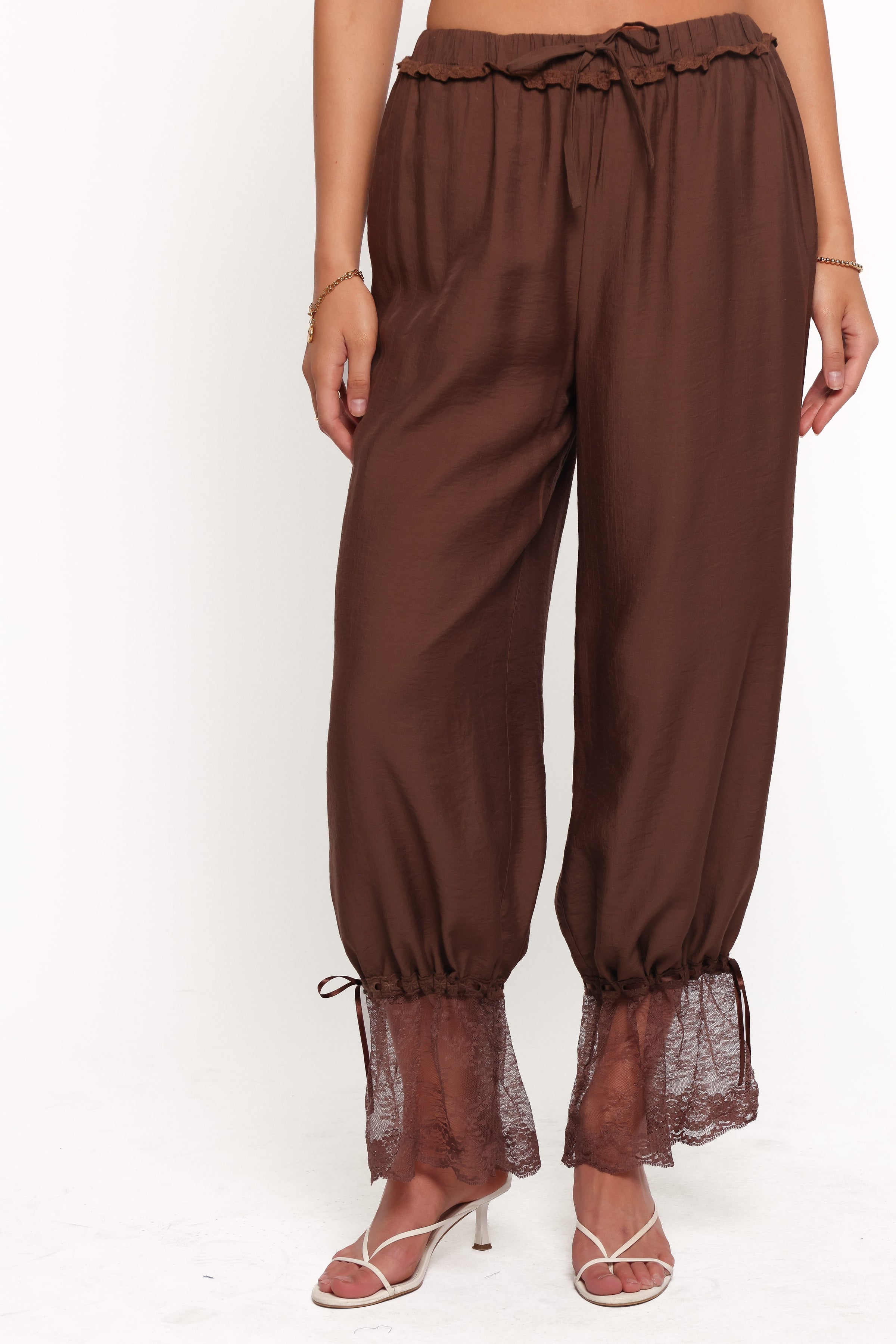 BOTTOMS Rosanna Lace Hem Balloon Pants - Chocolate Brown