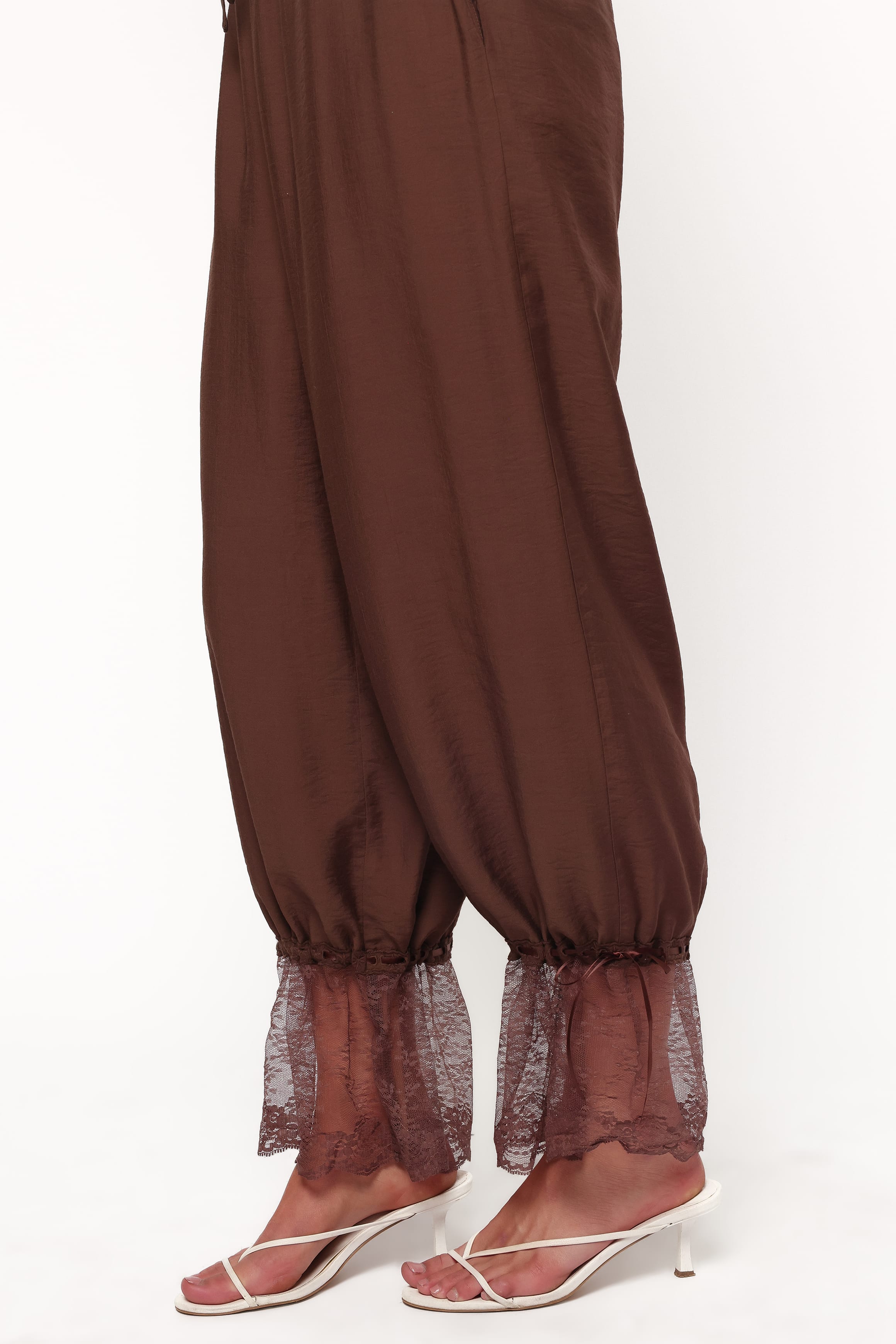 BOTTOMS Rosanna Lace Hem Balloon Pants - Chocolate Brown
