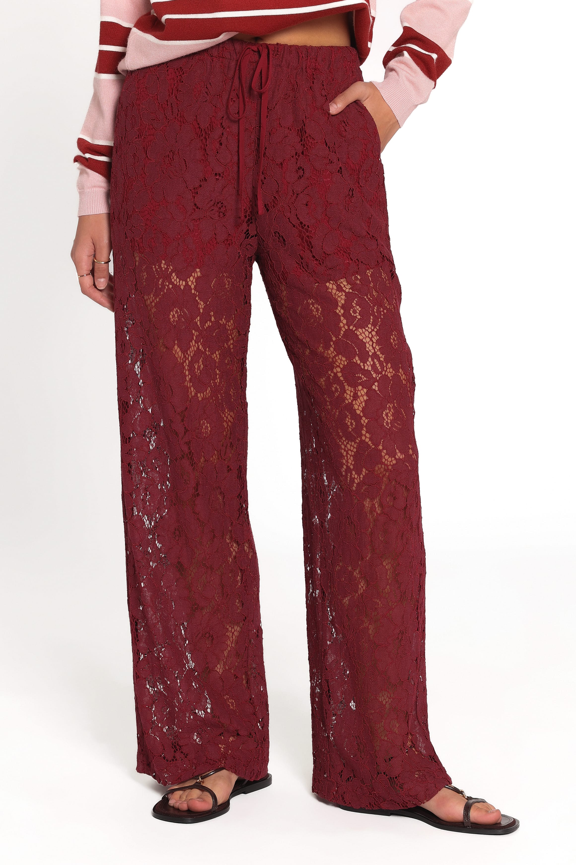 BOTTOMS Sabina Lace Wide Leg Pant - Wine