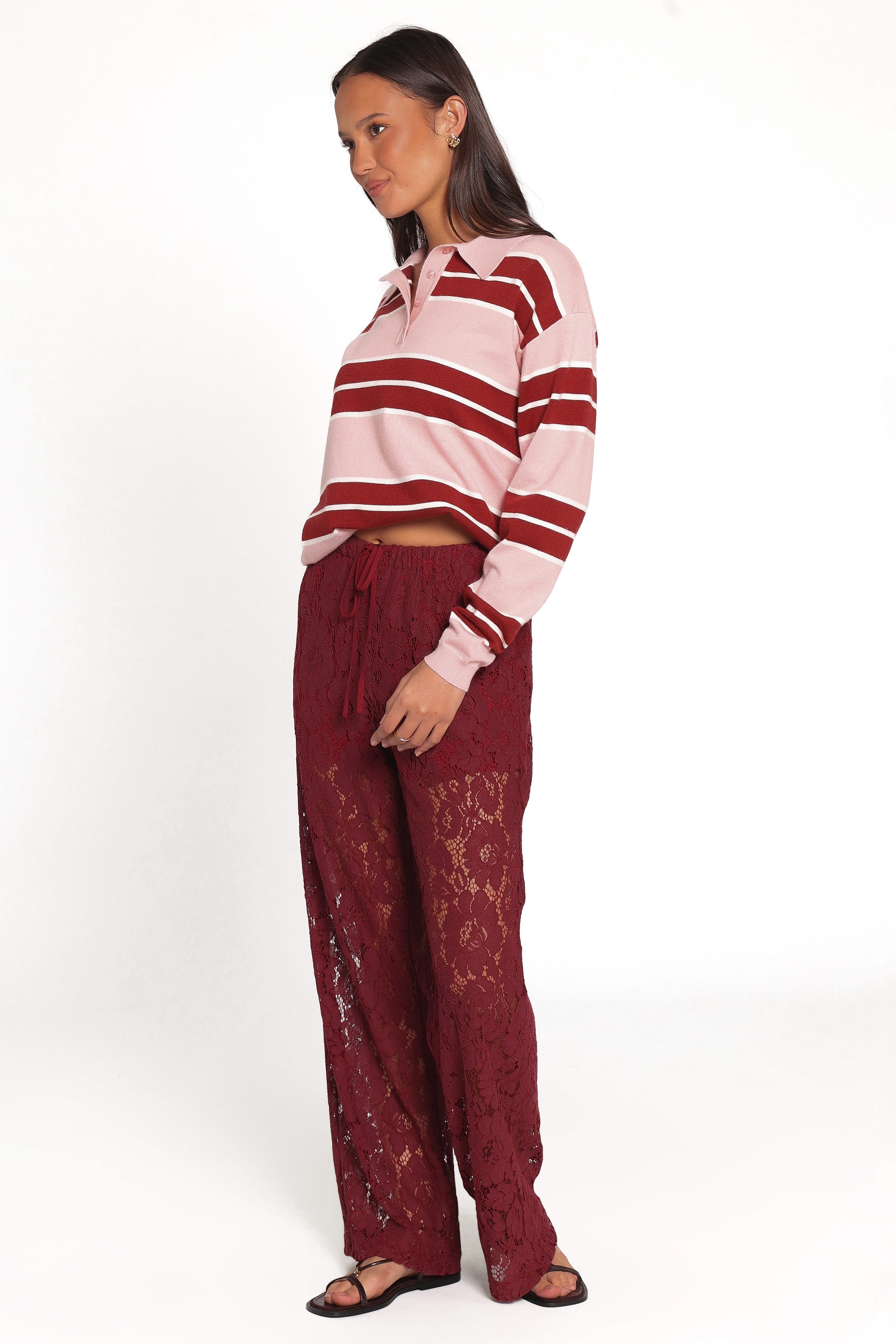 BOTTOMS Sabina Lace Wide Leg Pant - Wine