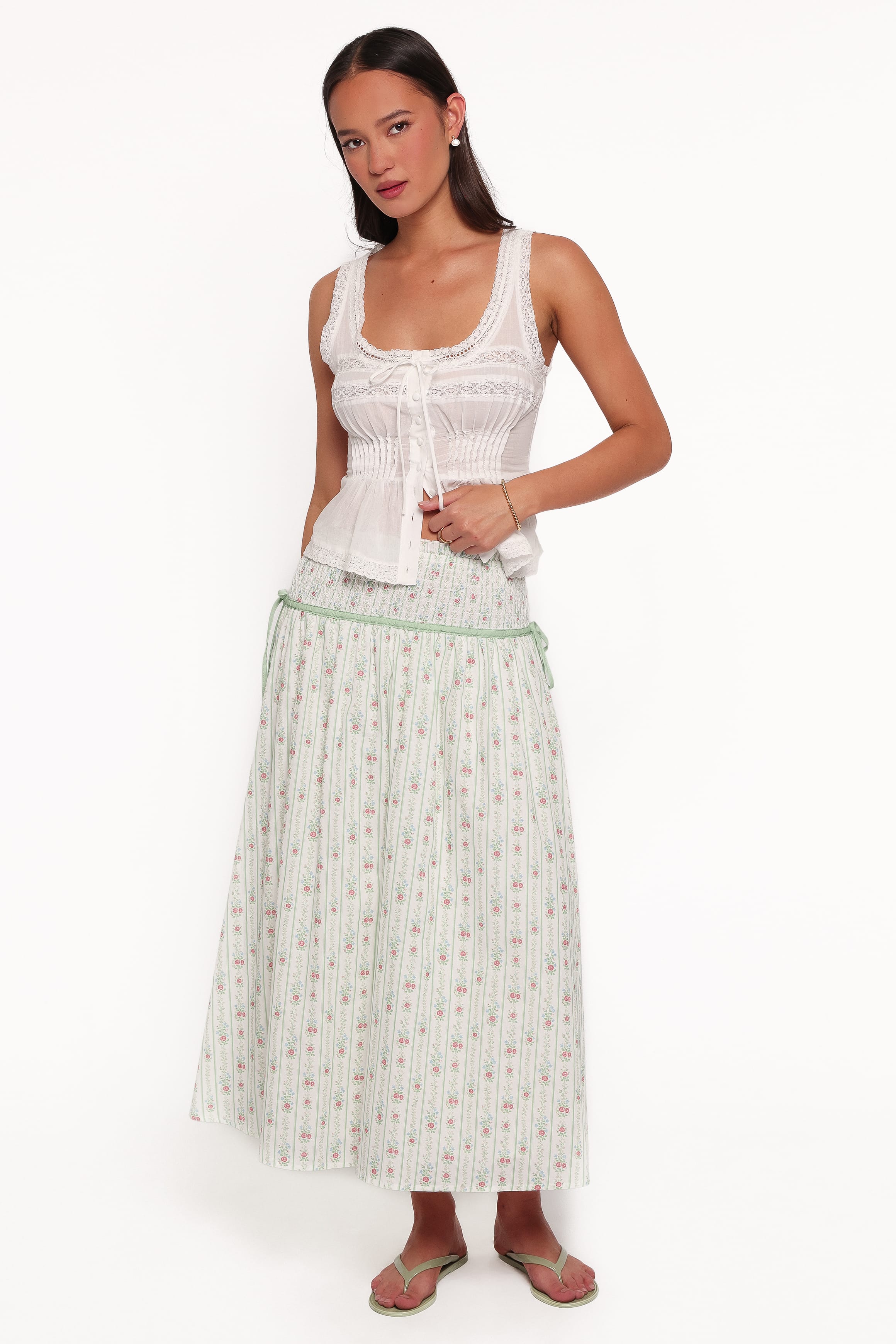 BOTTOMS Saskia Maxi Skirt - Green Wallpaper Floral