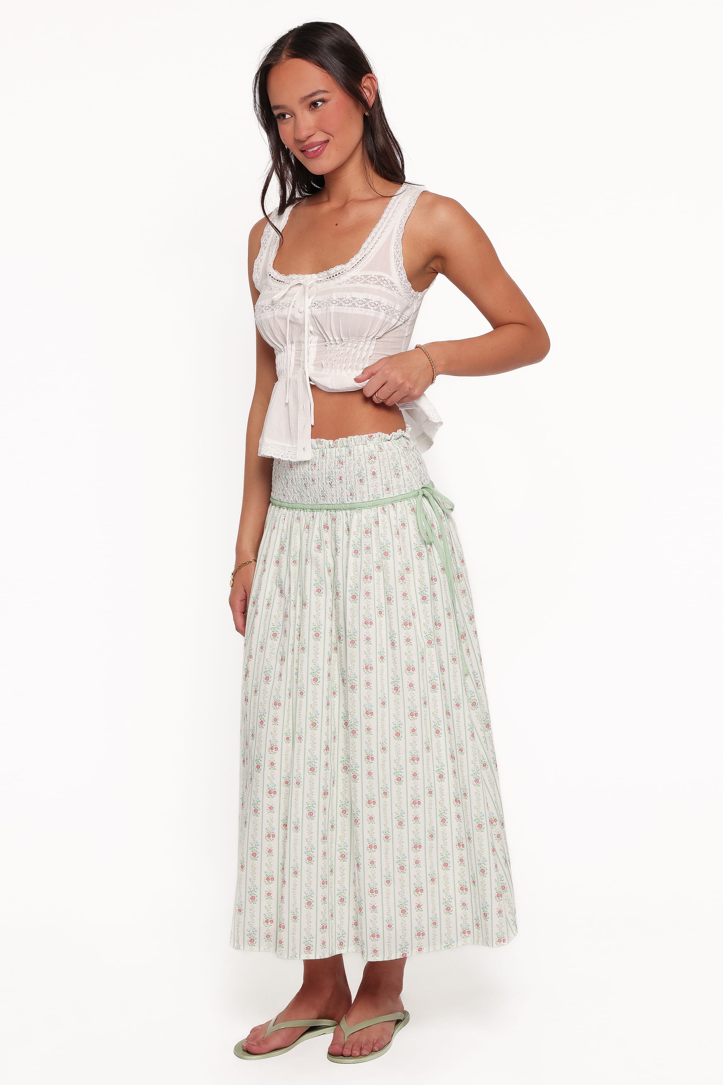 BOTTOMS Saskia Maxi Skirt - Green Wallpaper Floral
