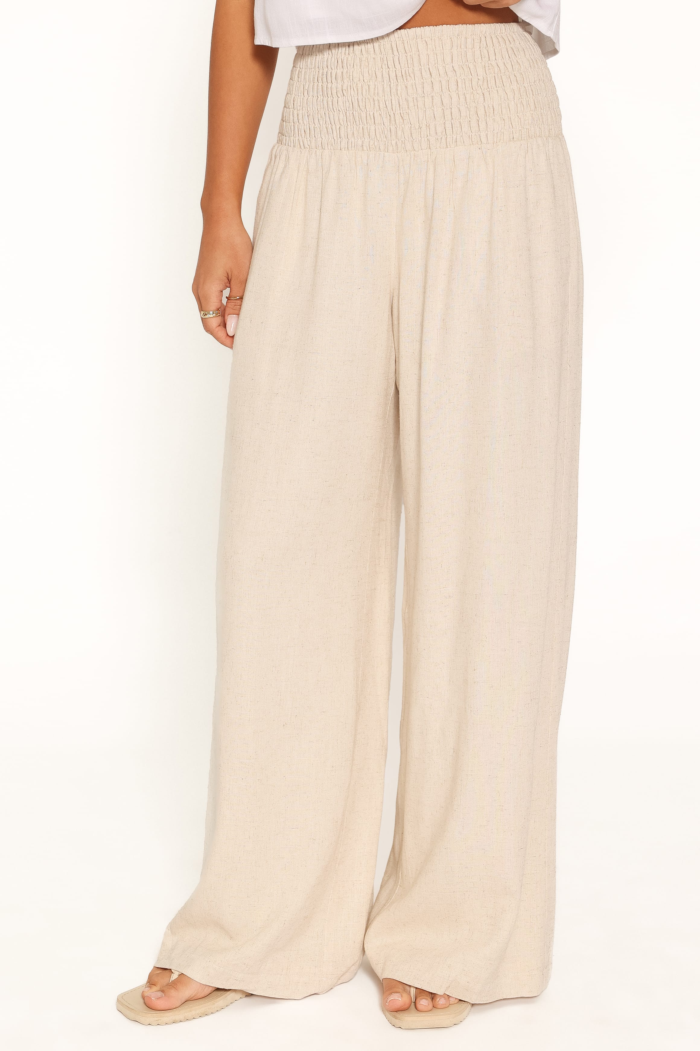 BOTTOMS Serina Smocked Waist Pants - Oatmeal