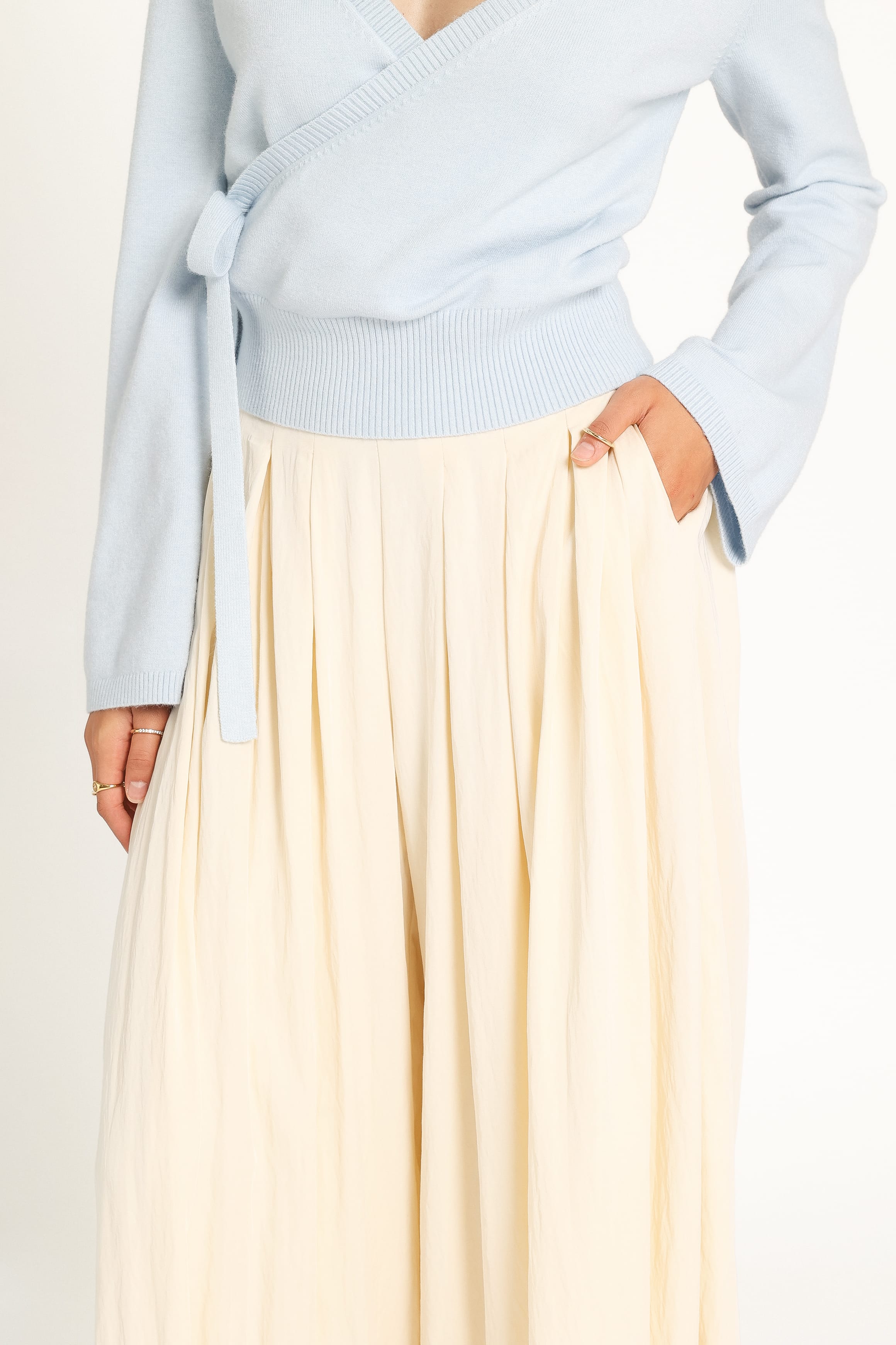 BOTTOMS Shirlie Wide Leg Pleated Pants - Sand