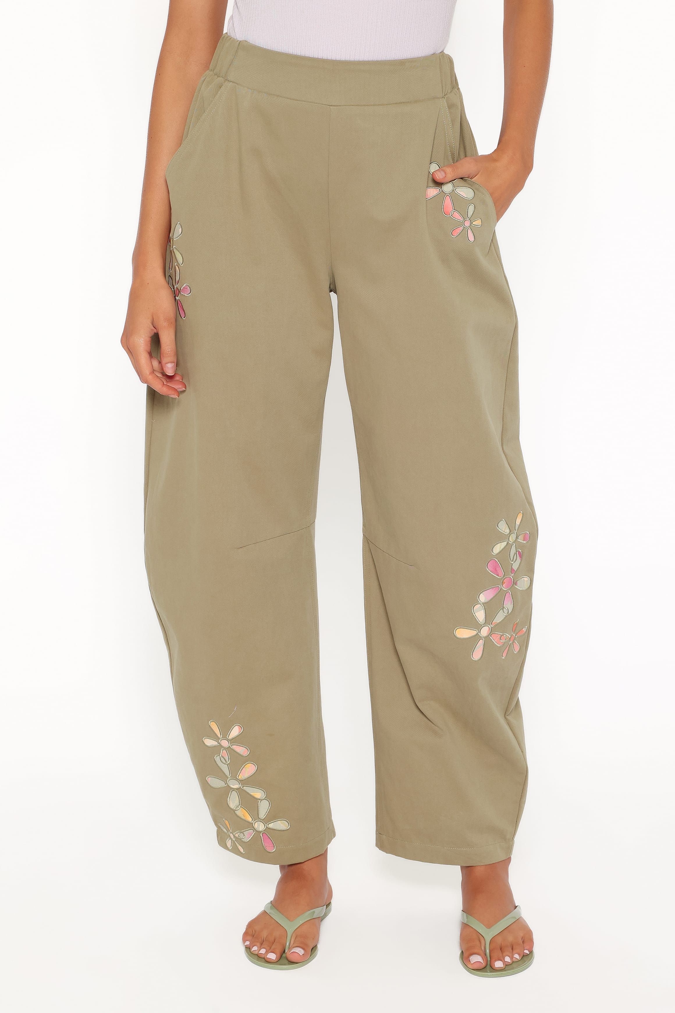 BOTTOMS Telena Barrel Leg Pants - Olive Green Patchwork