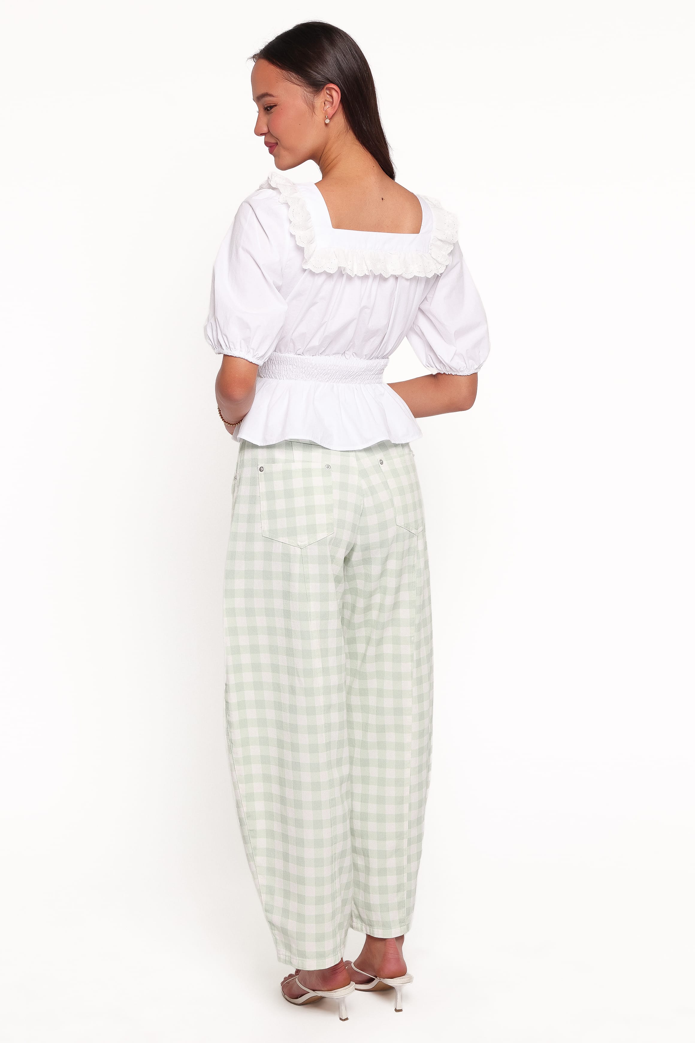 BOTTOMS Tulsi Barrel Leg Jeans - Sage Plaid