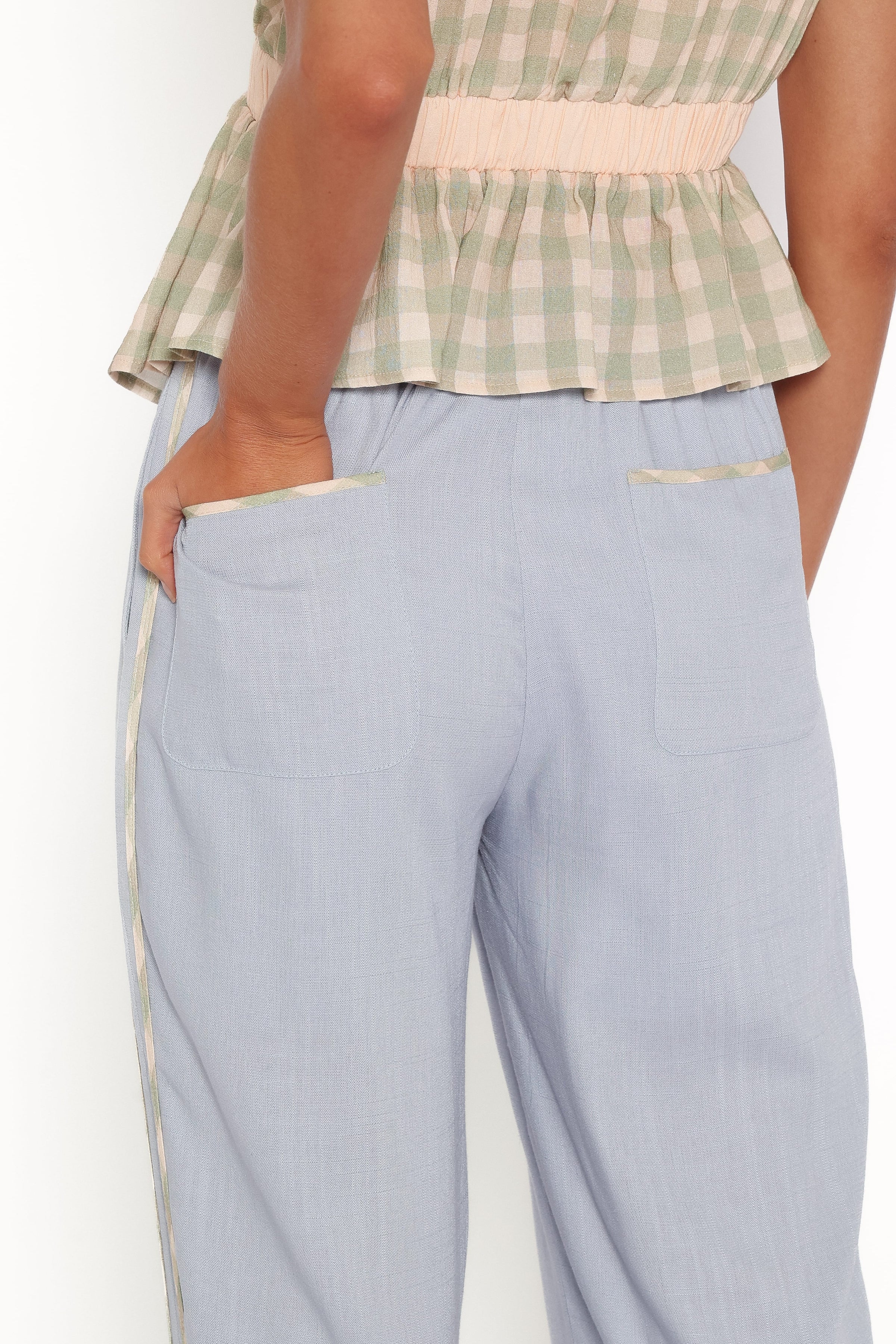 BOTTOMS Venda Contrast Trim Pants - Light Blue Linen