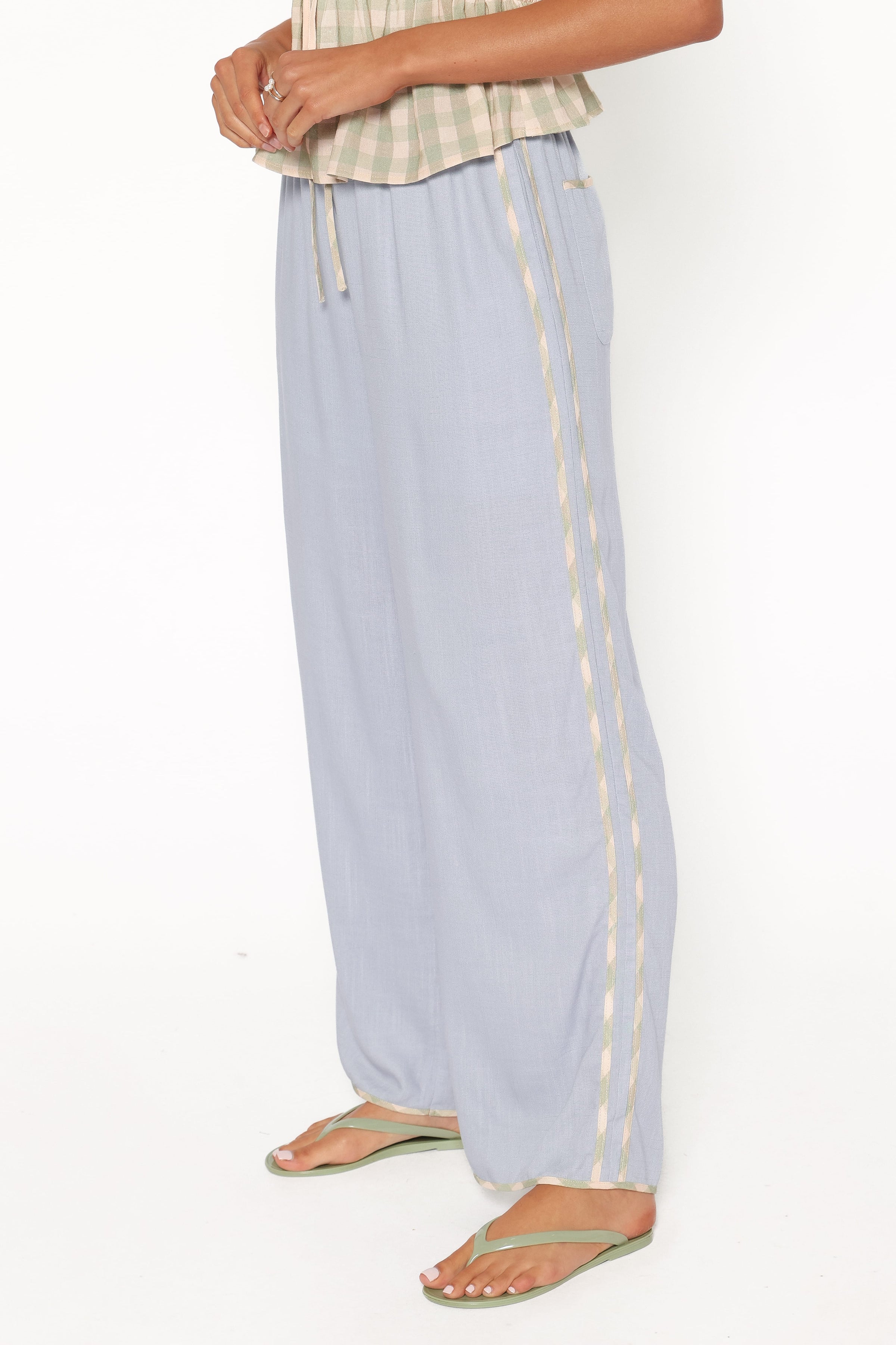 BOTTOMS Venda Contrast Trim Pants - Light Blue Linen