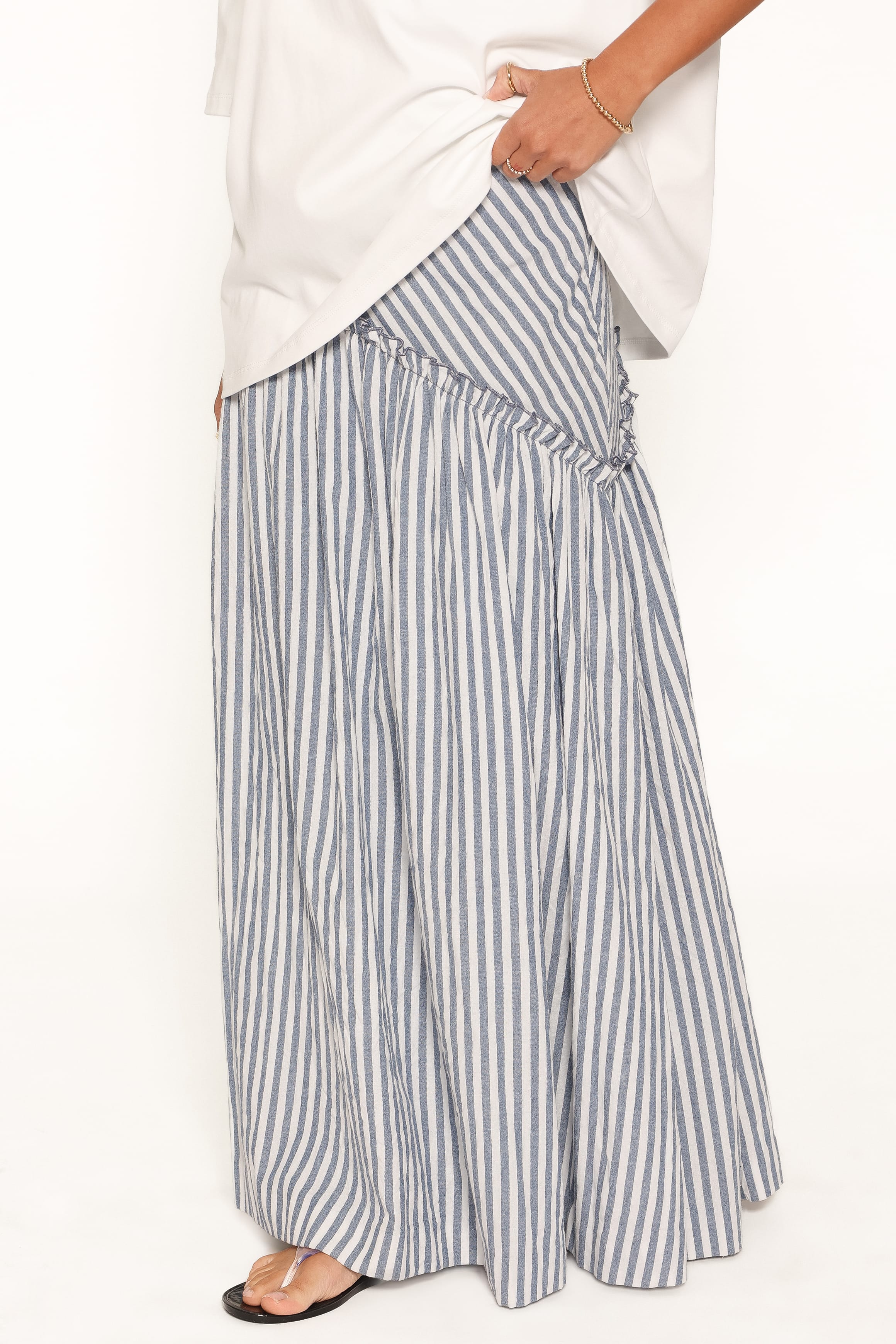 BOTTOMS Vina Basque Frill Maxi Skirt - Blue/White Stripe
