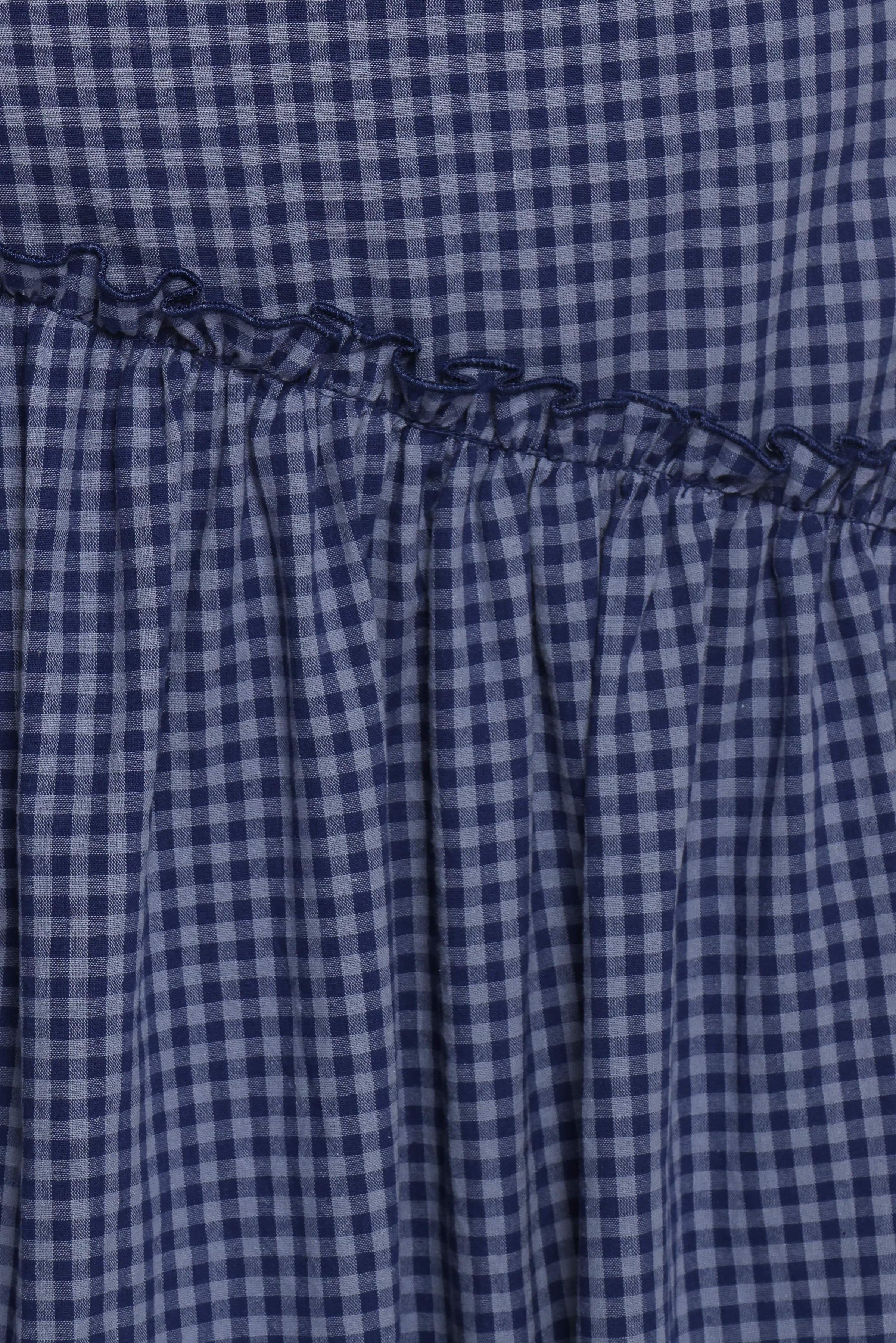 BOTTOMS Vina Basque Frill Maxi Skirt - Navy Gingham