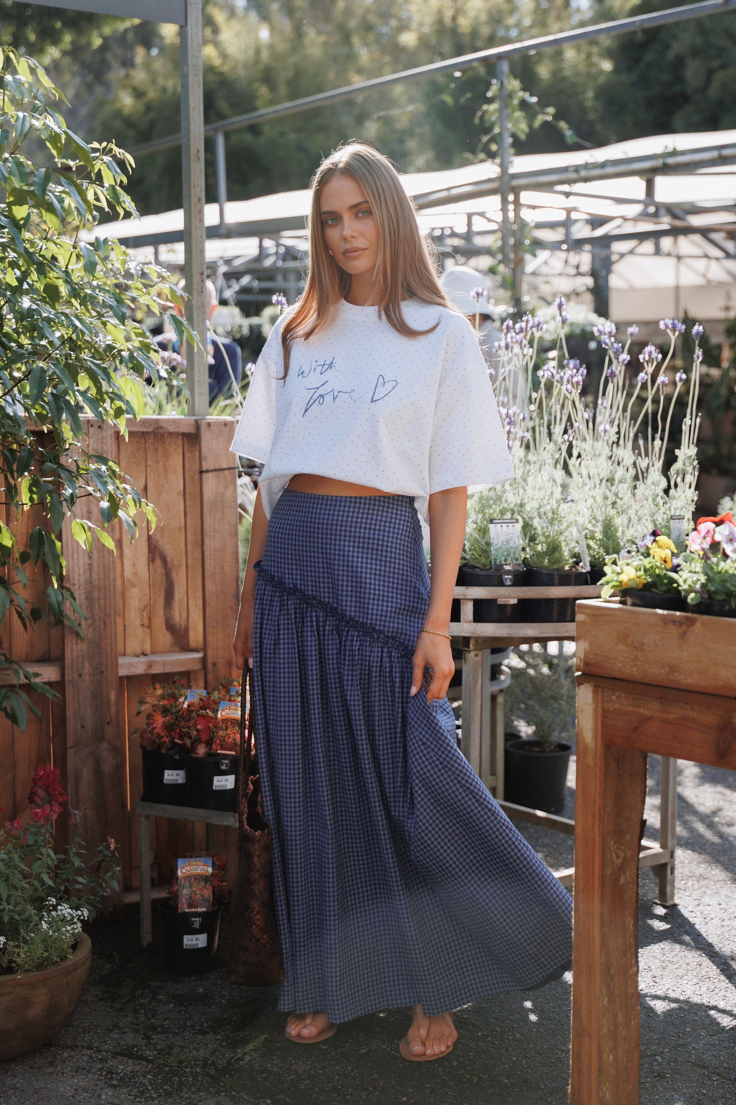 BOTTOMS Vina Basque Frill Maxi Skirt - Navy Gingham
