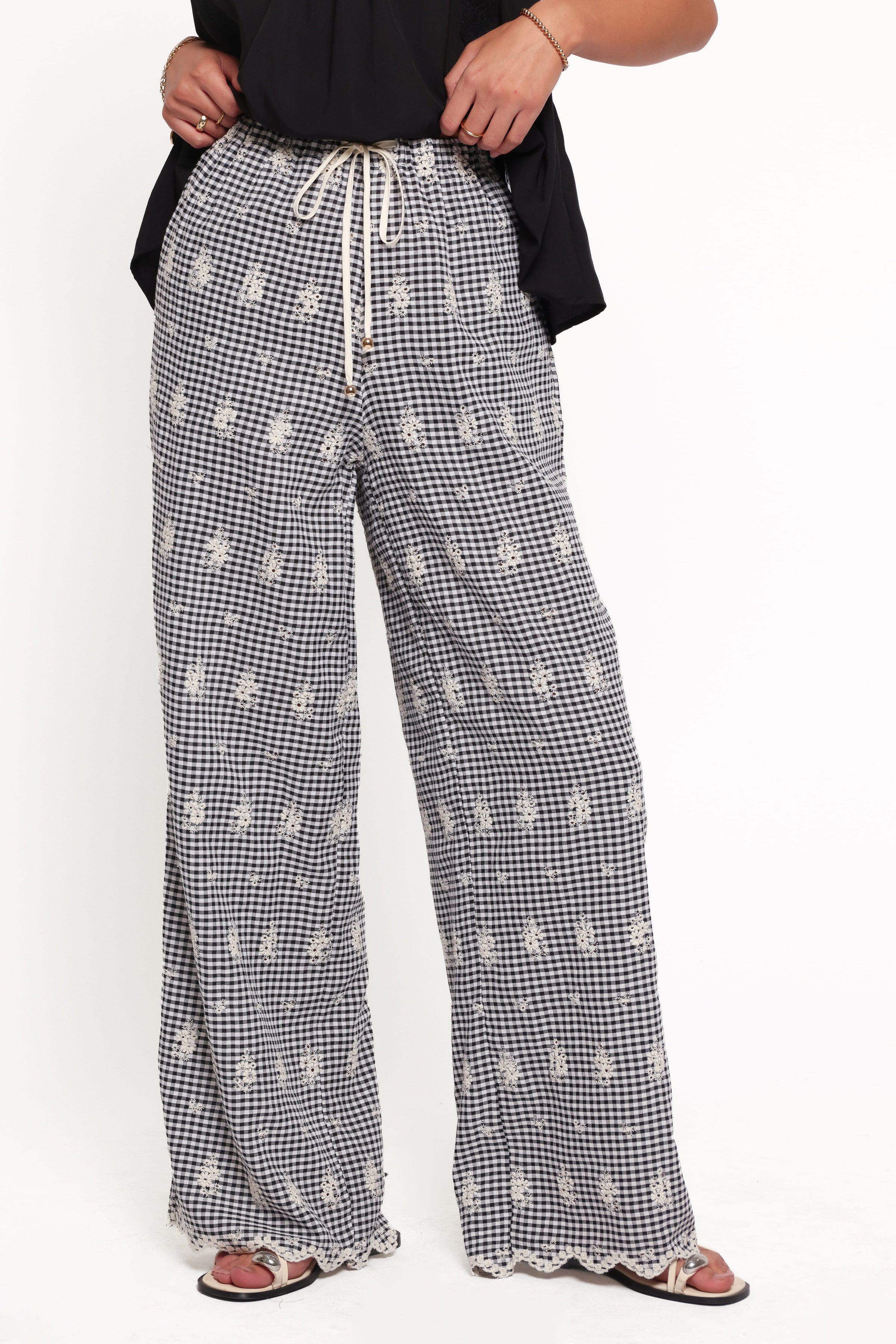 BOTTOMS Wren Pant - Black Gingham Broderie