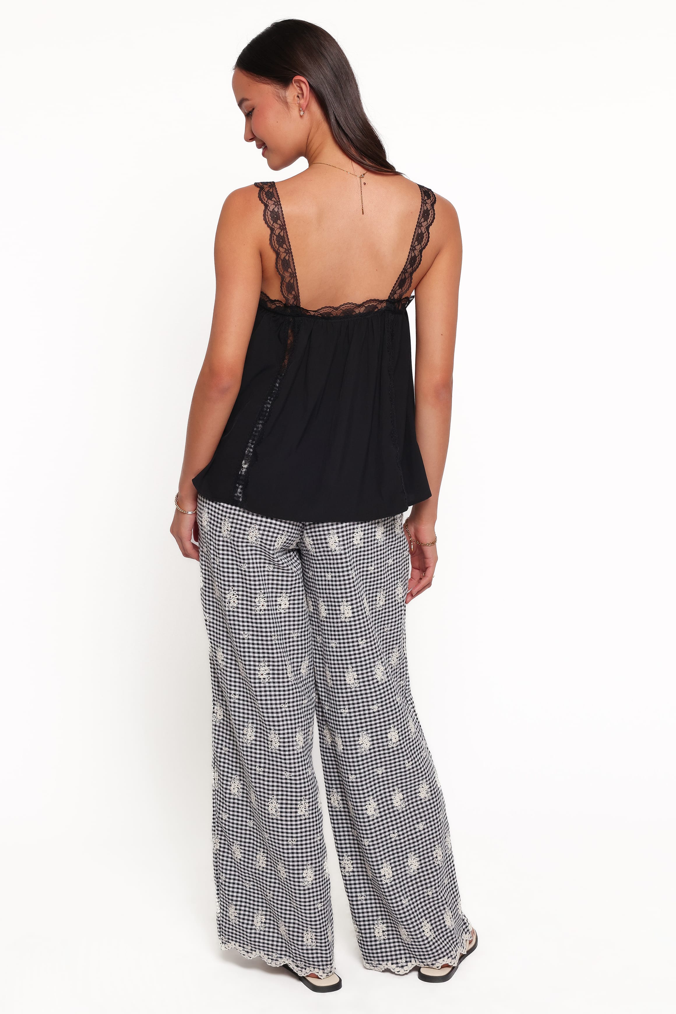 BOTTOMS Wren Pant - Black Gingham Broderie