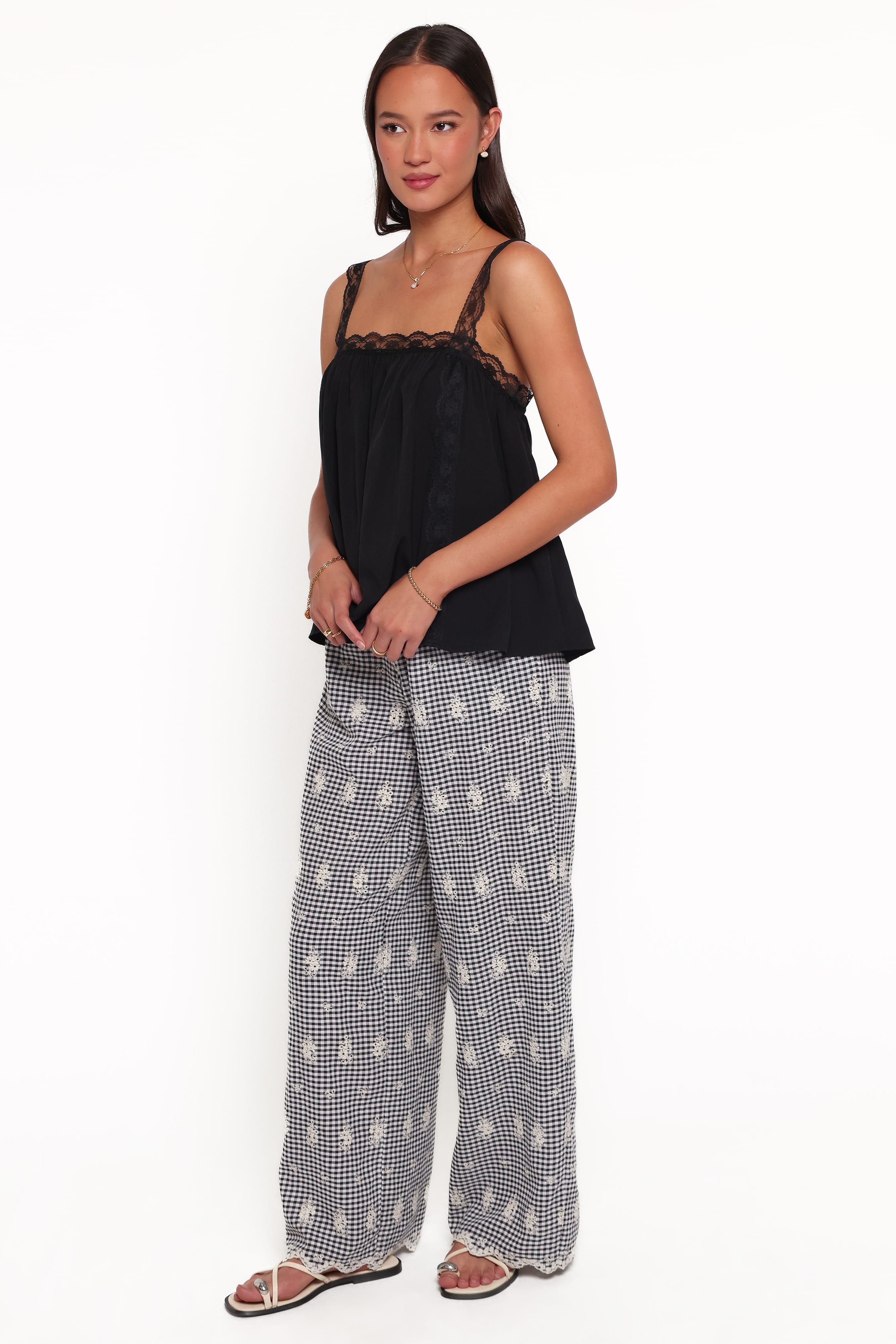 BOTTOMS Wren Pant - Black Gingham Broderie