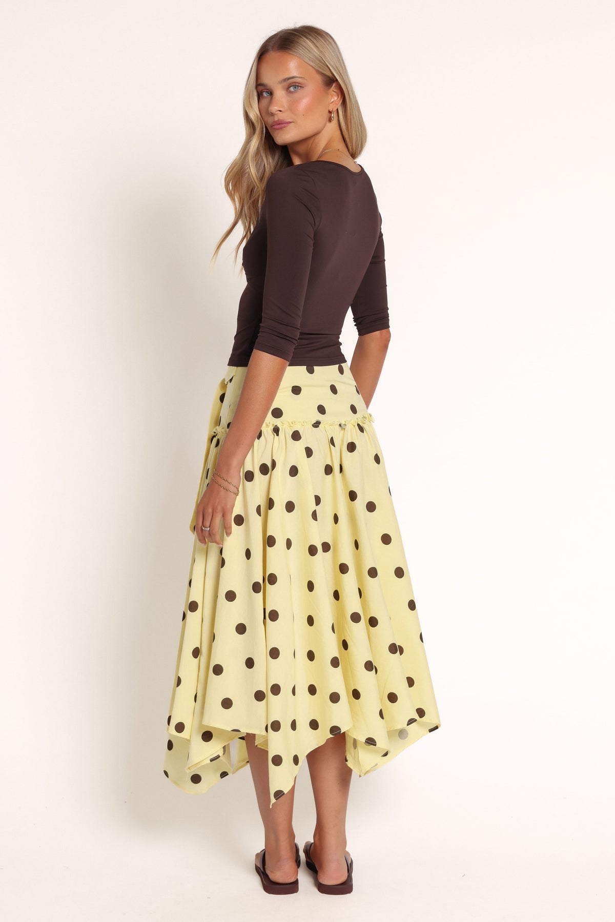 BOTTOMS Zodie Hanky Hem Midi Skirt - Yellow Dot