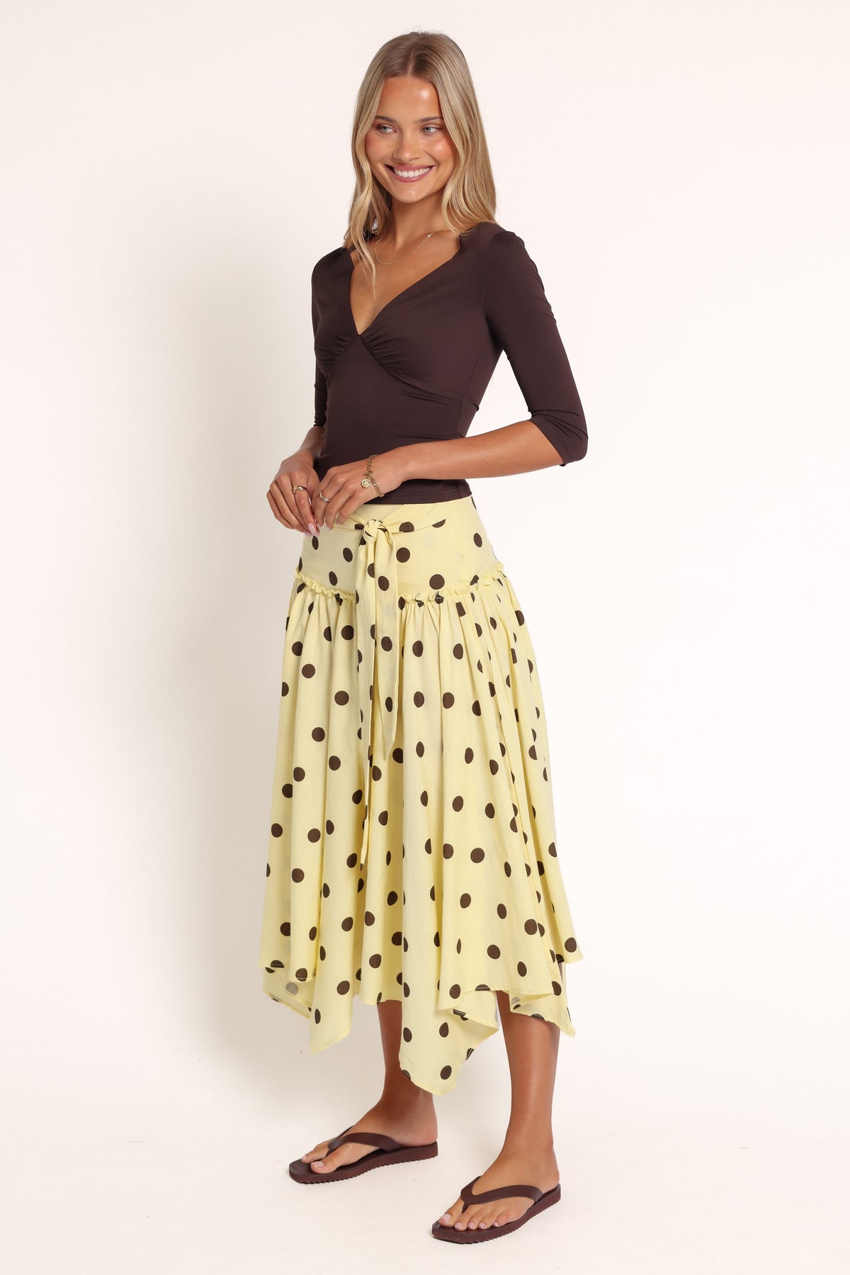 BOTTOMS Zodie Hanky Hem Midi Skirt - Yellow Dot