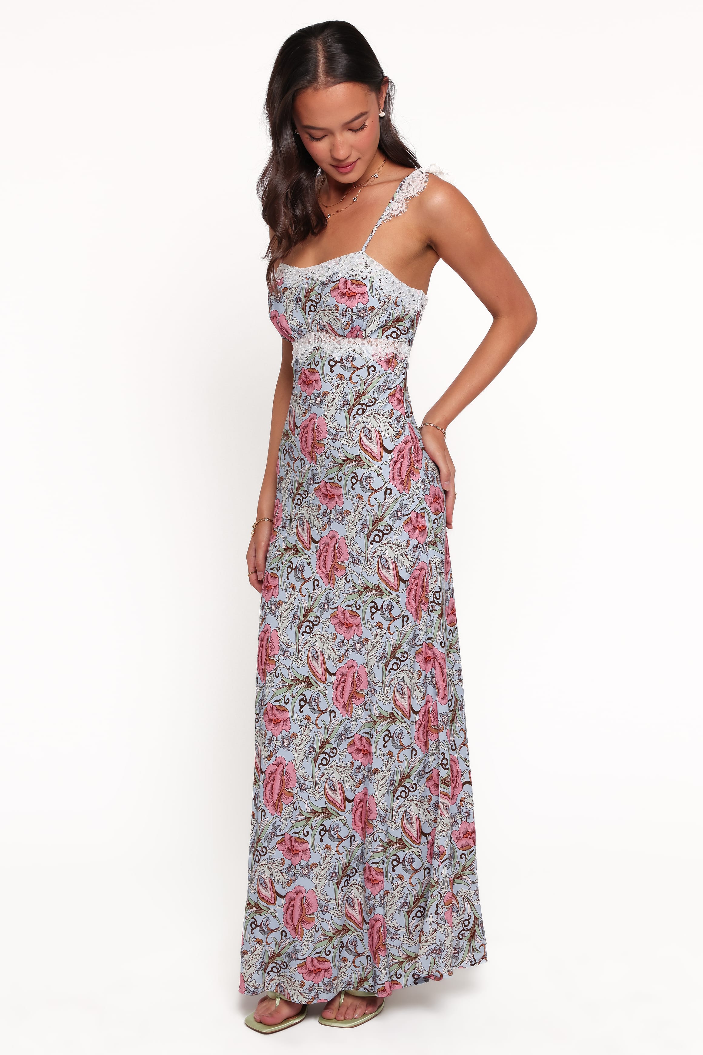DRESSES Akira Lace Trim Midi Dress - Blue Tapestry Floral