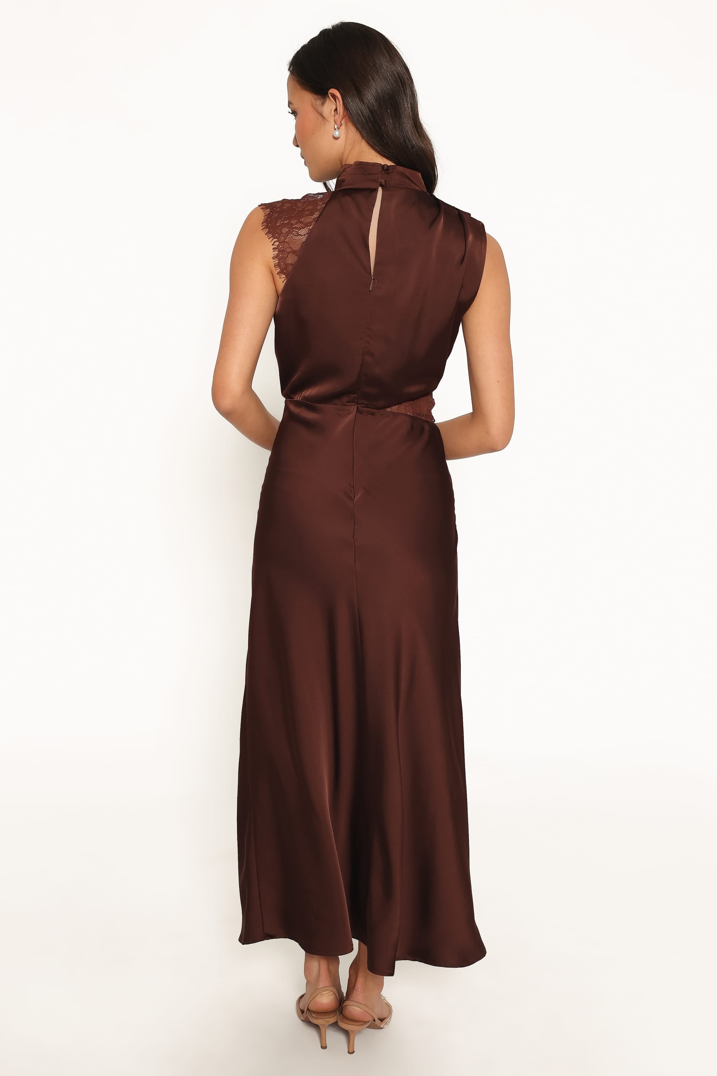 DRESSES Anabelle Halter Neck Lace Maxi Dress - Chocolate Brown