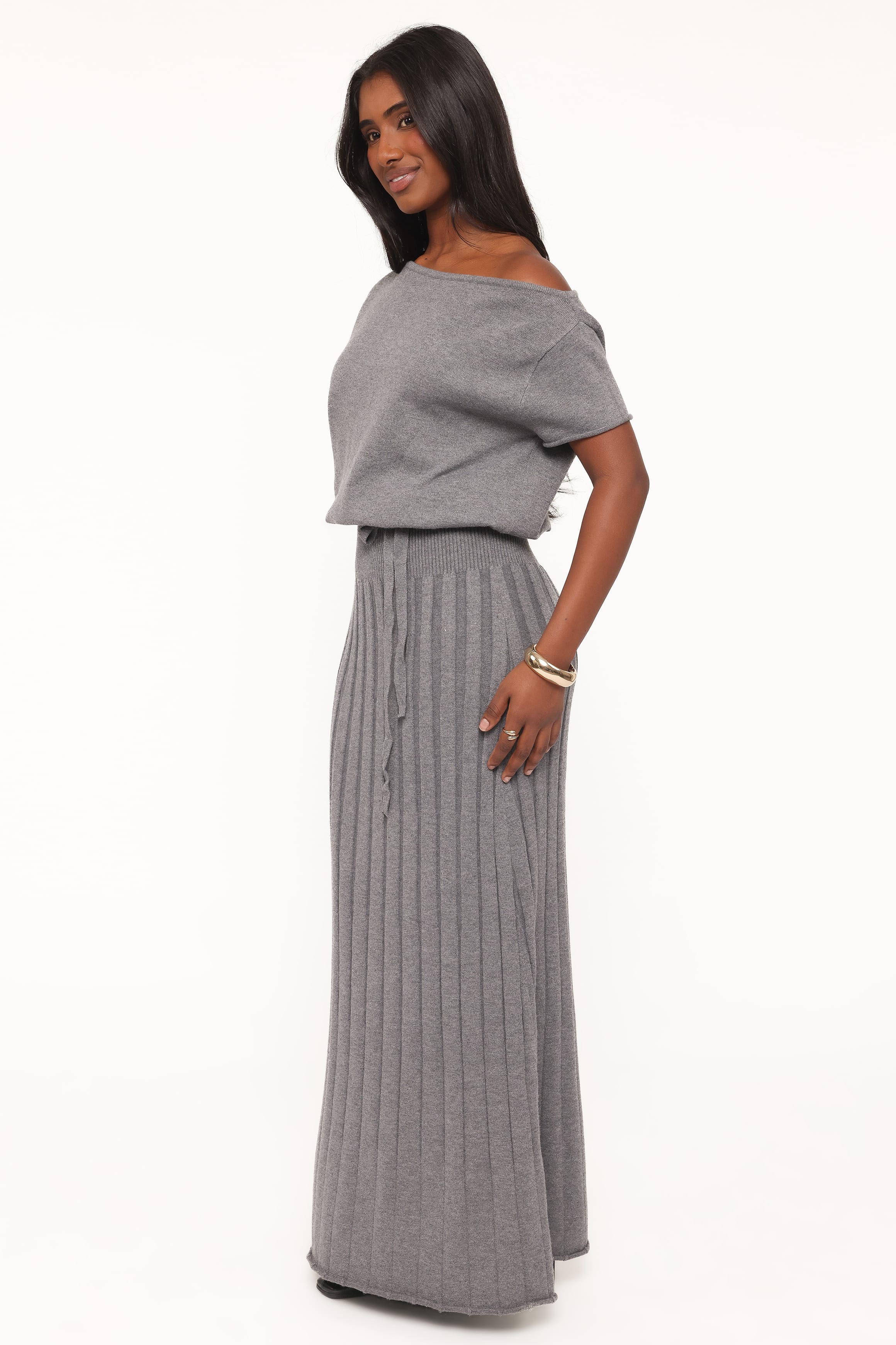 DRESSES Arnie Off Shoulder Midi Dress - Charcoal Grey