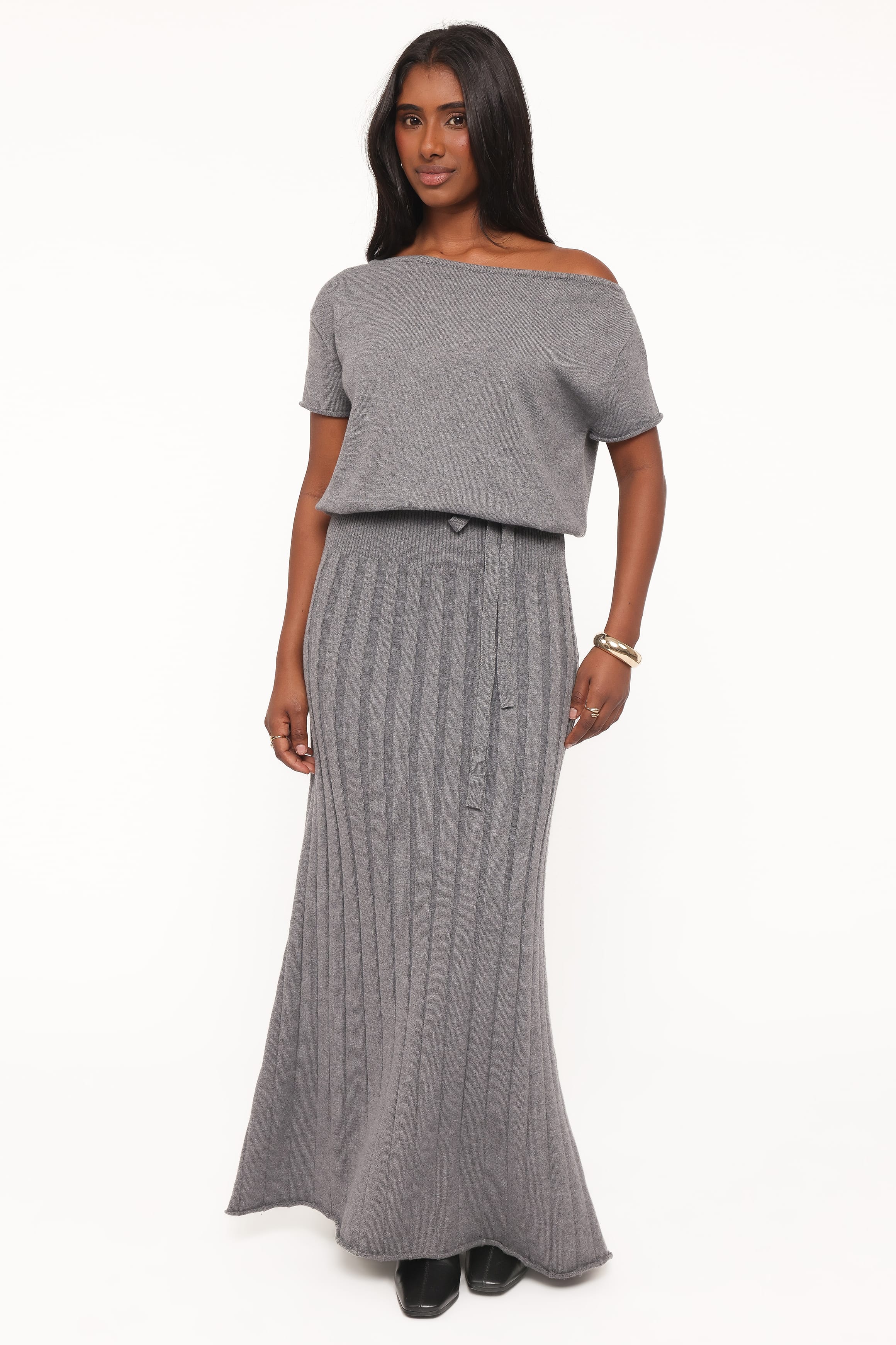 DRESSES Arnie Off Shoulder Midi Dress - Charcoal Grey