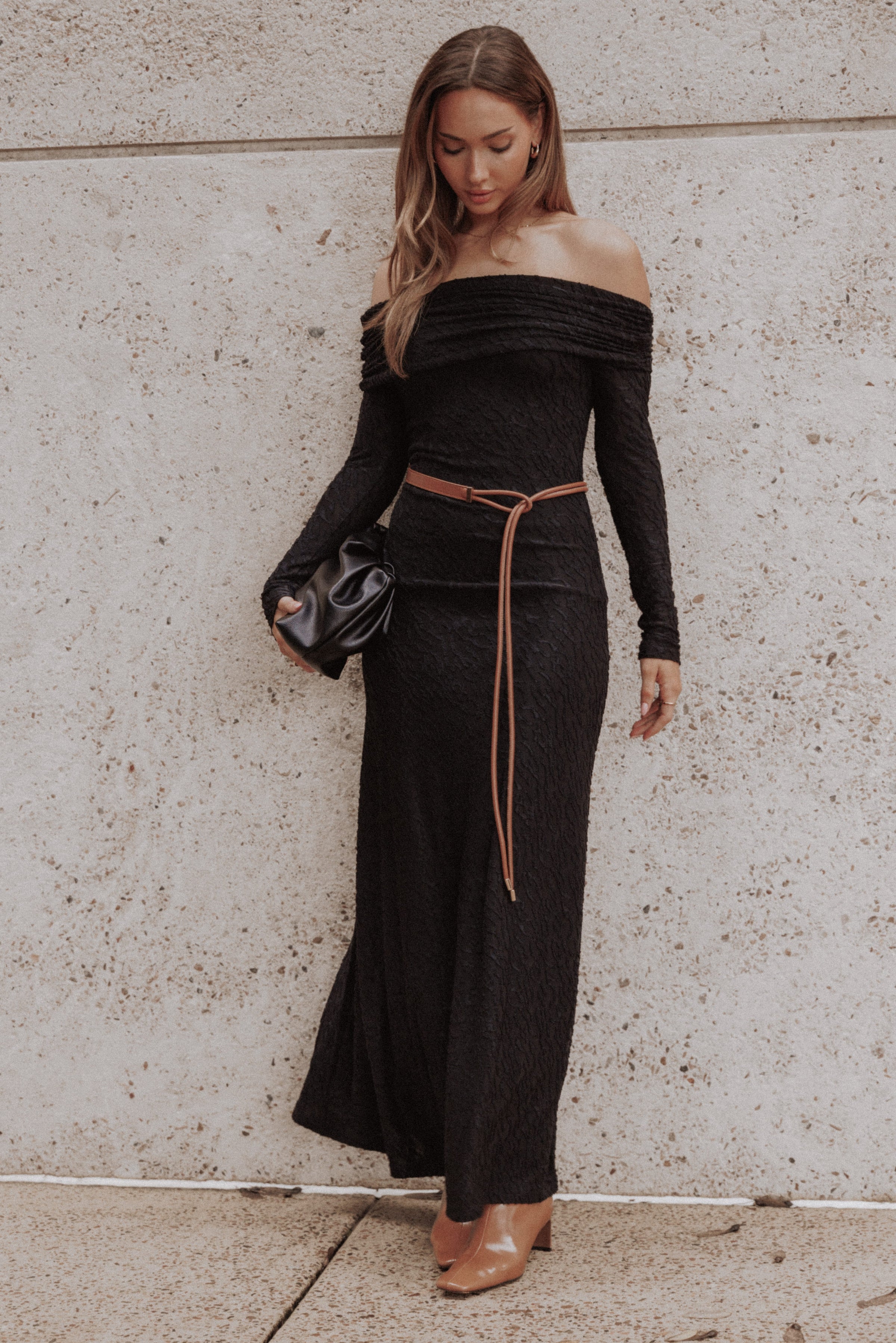 DRESSES Brandy Textured Mesh Maxi Dress - Black