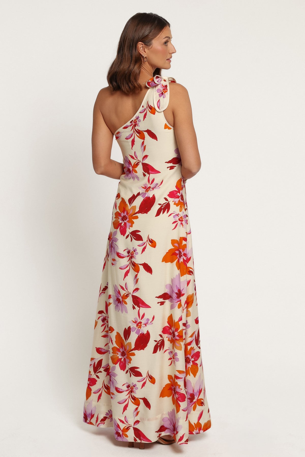 DRESSES Carla One Shoulder Midi Dress - Orange Pink Floral
