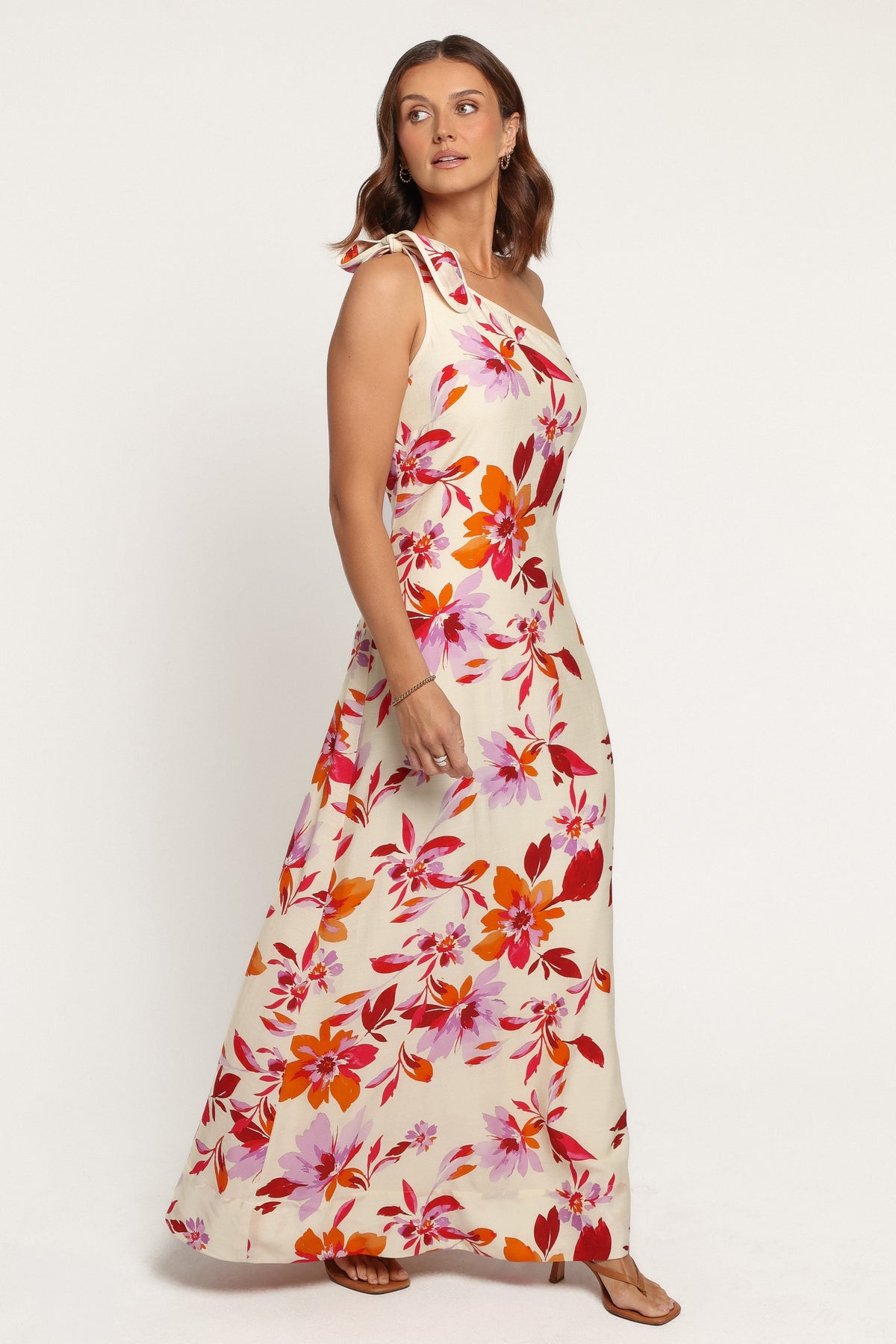 DRESSES Carla One Shoulder Midi Dress - Orange Pink Floral