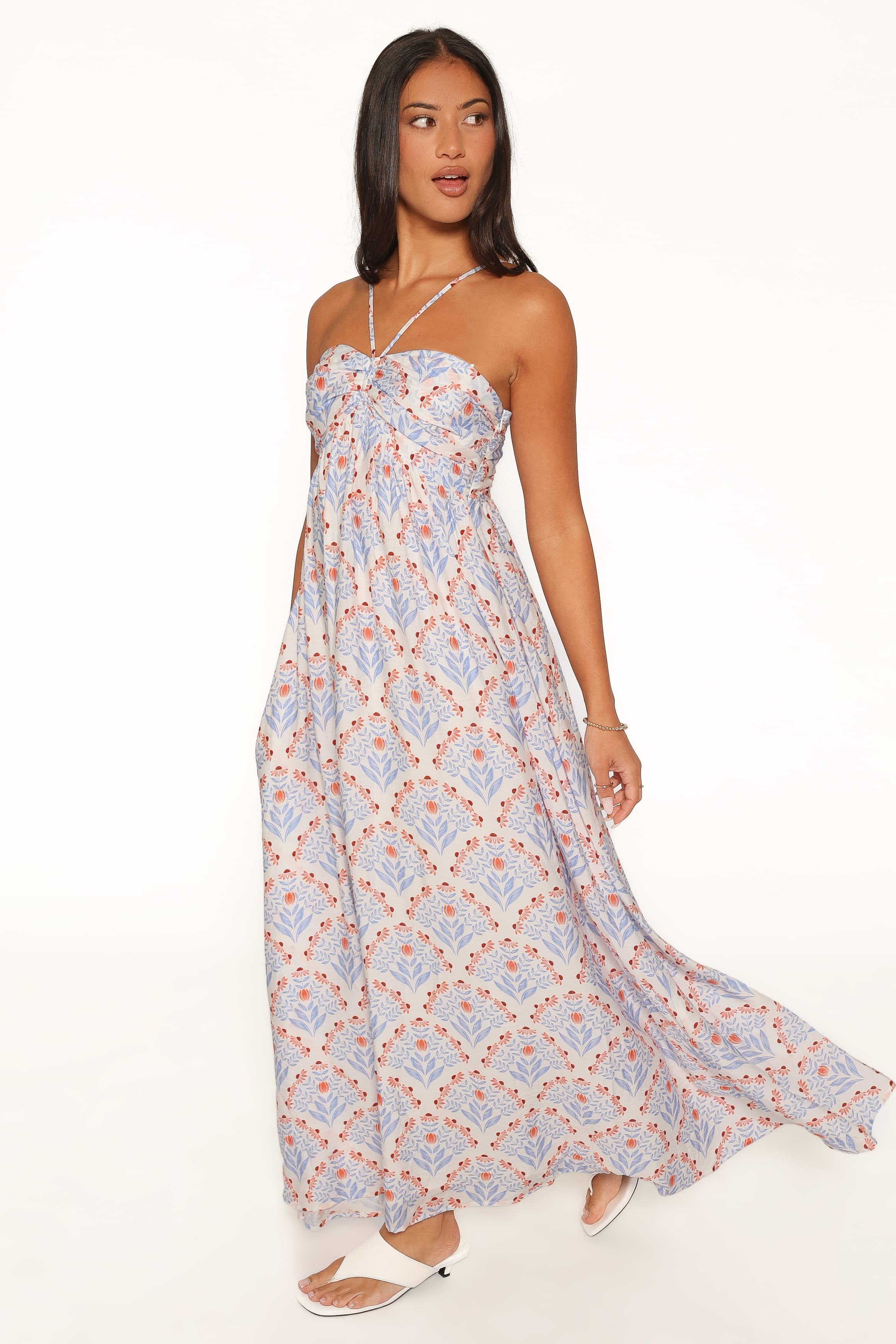 DRESSES Cascade Halterneck Maxi Dress - White Blue