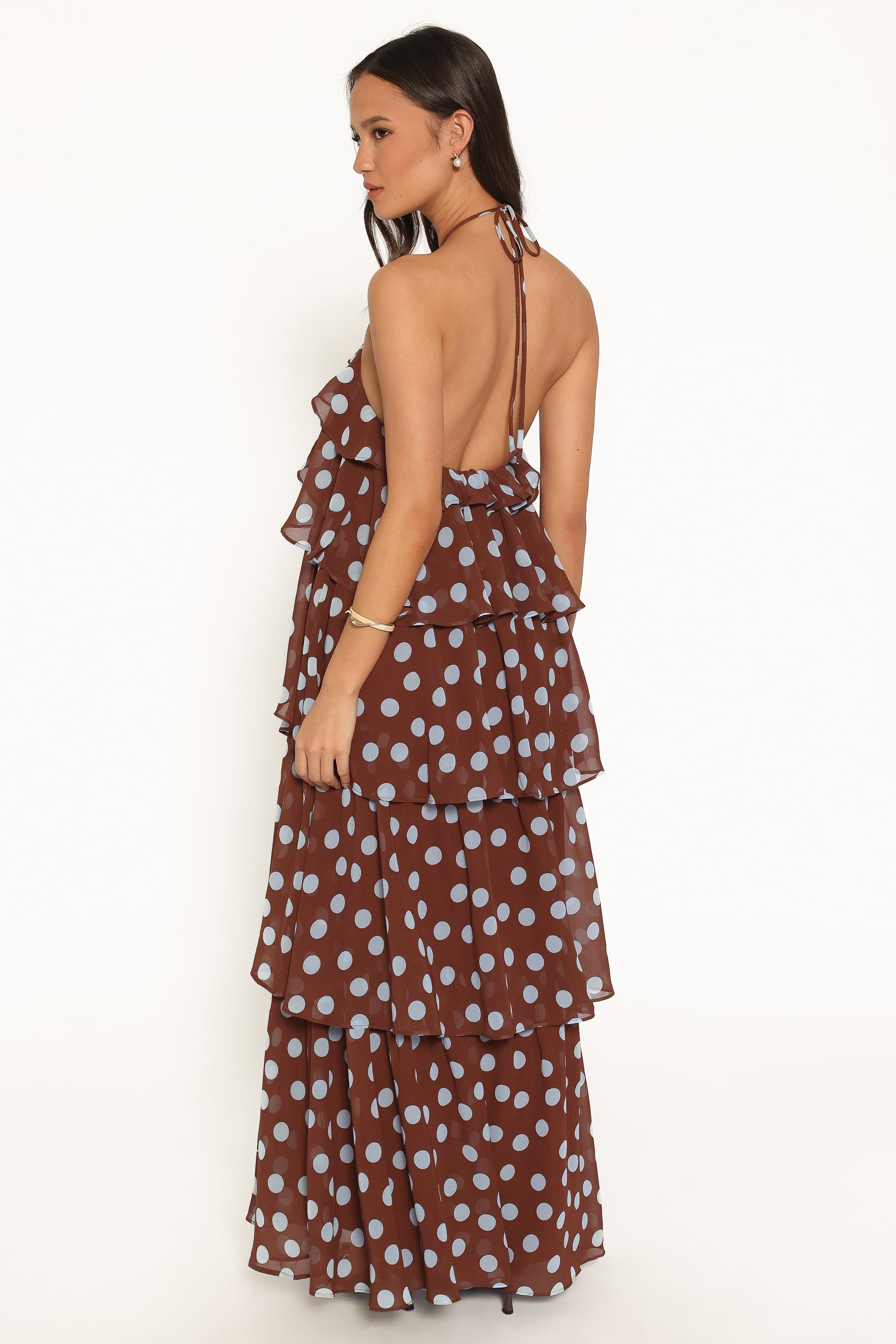 DRESSES Chasity Halterneck Maxi Dress - Brown Polka Dot