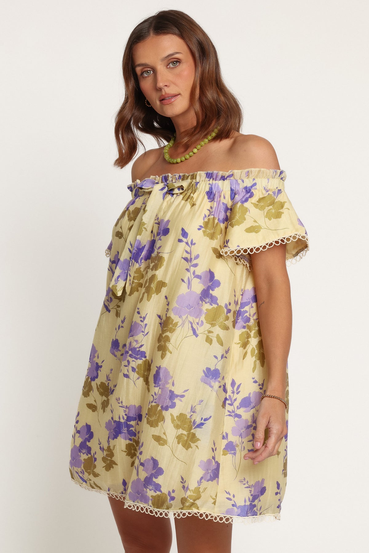 DRESSES Cheya Off Shoulder Mini Dress - Green Purple Floral