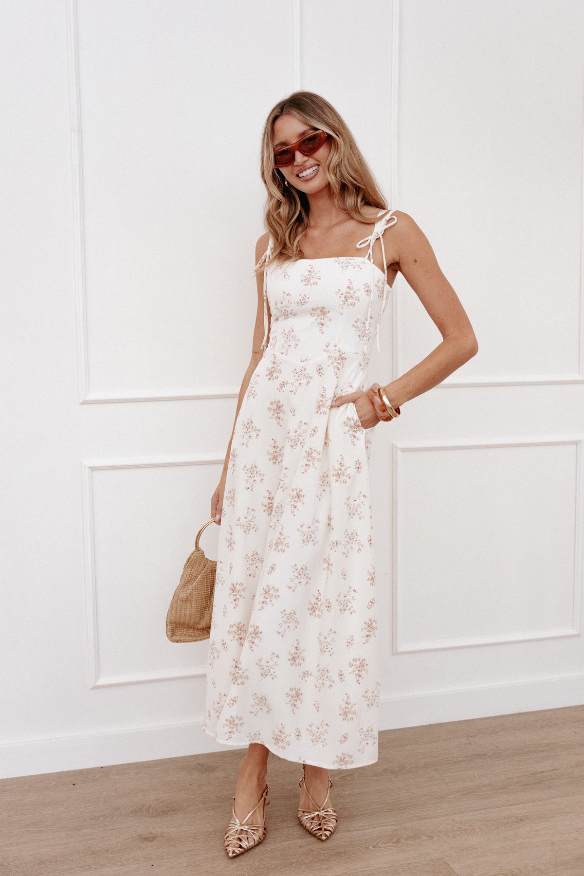 DRESSES Clarissa Midi Dress - White Floral