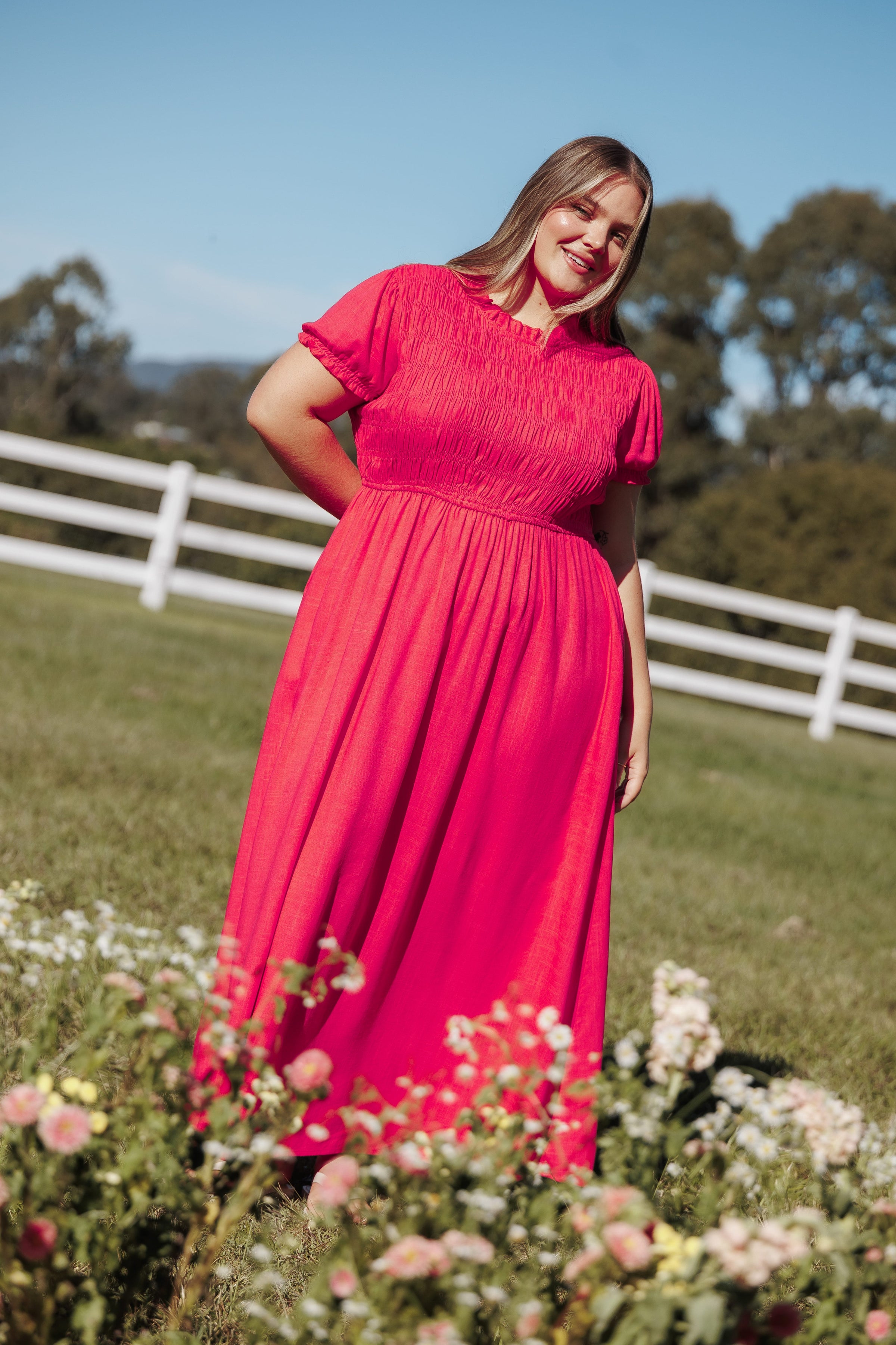 DRESSES Darla Puff Sleeve Dress - Hot Coral