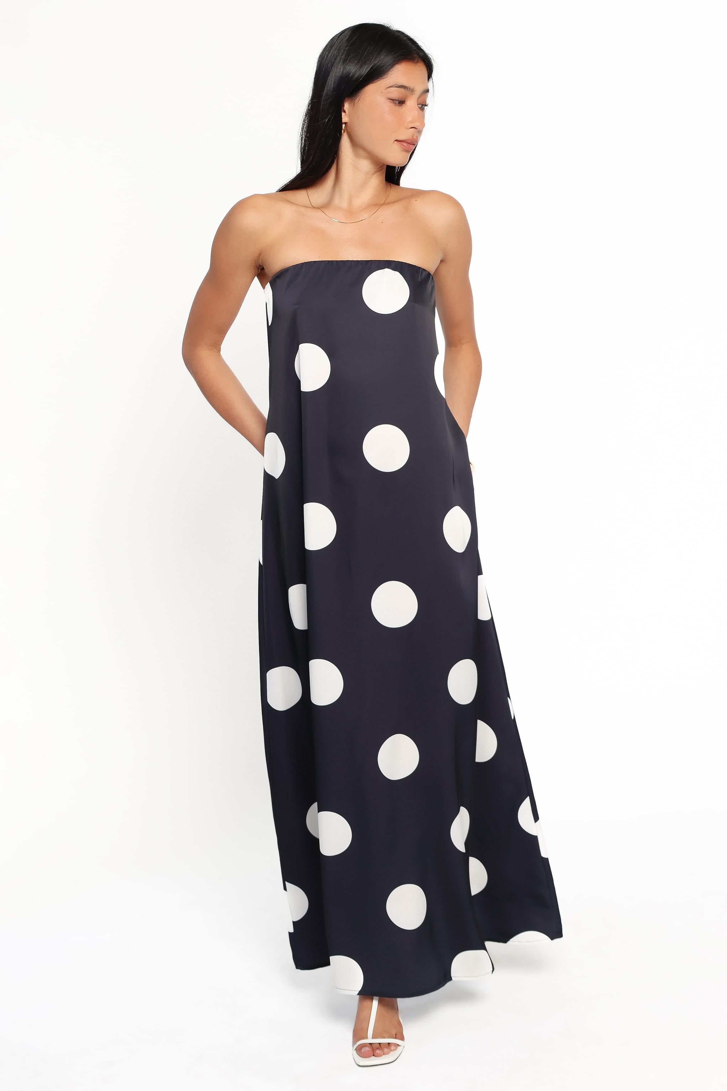 DRESSES Delaney Strapless Maxi Dress - Black Polka Dot